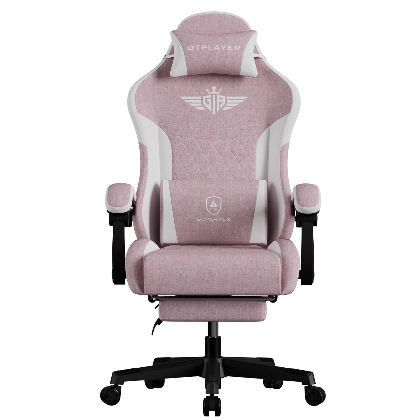GTPLAYER Gaming Chair, Video Game Chairs with Footrest and Lumbar Support, Computer Chair for Adults with Extended Backrest, Ergonomic Reclining Silla Gamer, Linen Fabric, Pink