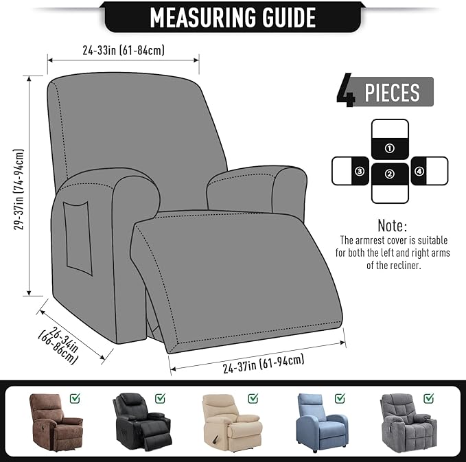 TAOCOCO Recliner Cover 4-Pieces, Recliner Stretch Sofa Slipcover, Recliner