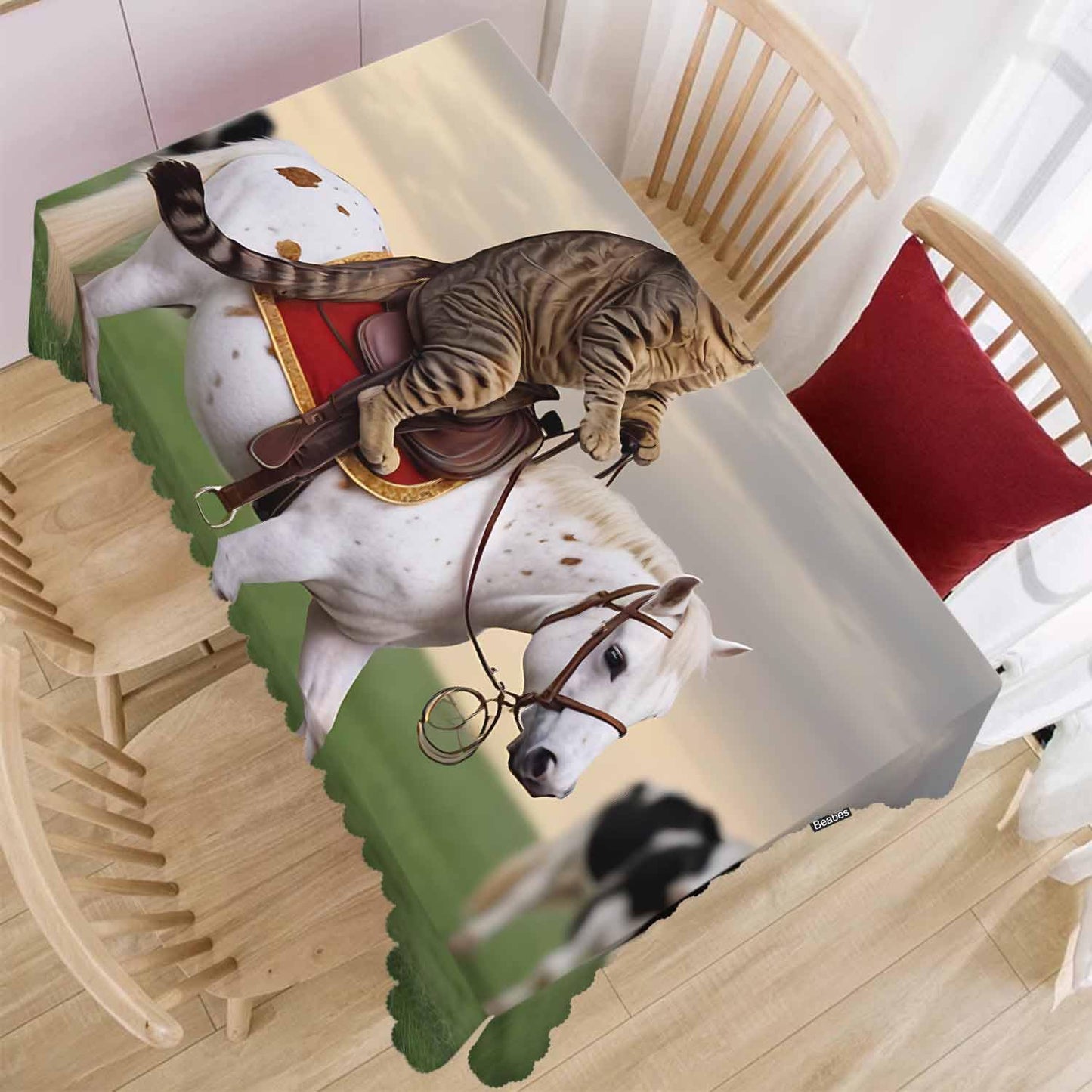 Beabes Cat Cowboy Kitchen Tablecloth Funny Cat On Horse Farm Cows Indoor Outdoor Table Cover Anti-Oil Table Cloths for Wedding Banquet Dinner Tablecloths, 52x70 Inch(4-6 Seats)