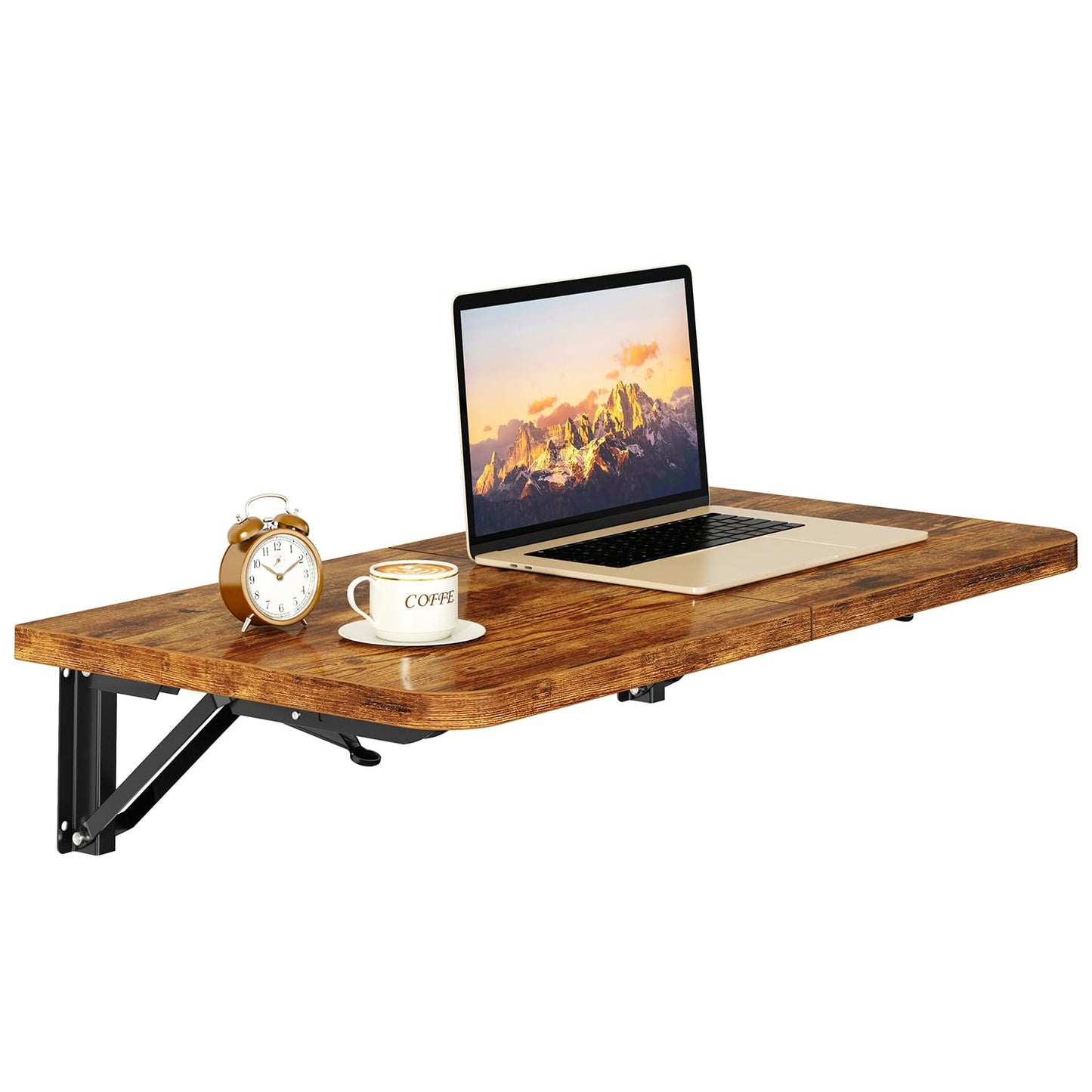 IBUYKE Wall Mounted Folding Table, Floating Wall Desk for Small Spaces, Fold Down Laundry Shelf with Heavy-Duty Brackets, Wall Table for Home Office/Bar/Kitchen/Dining, Rustic Brown UTVT005H