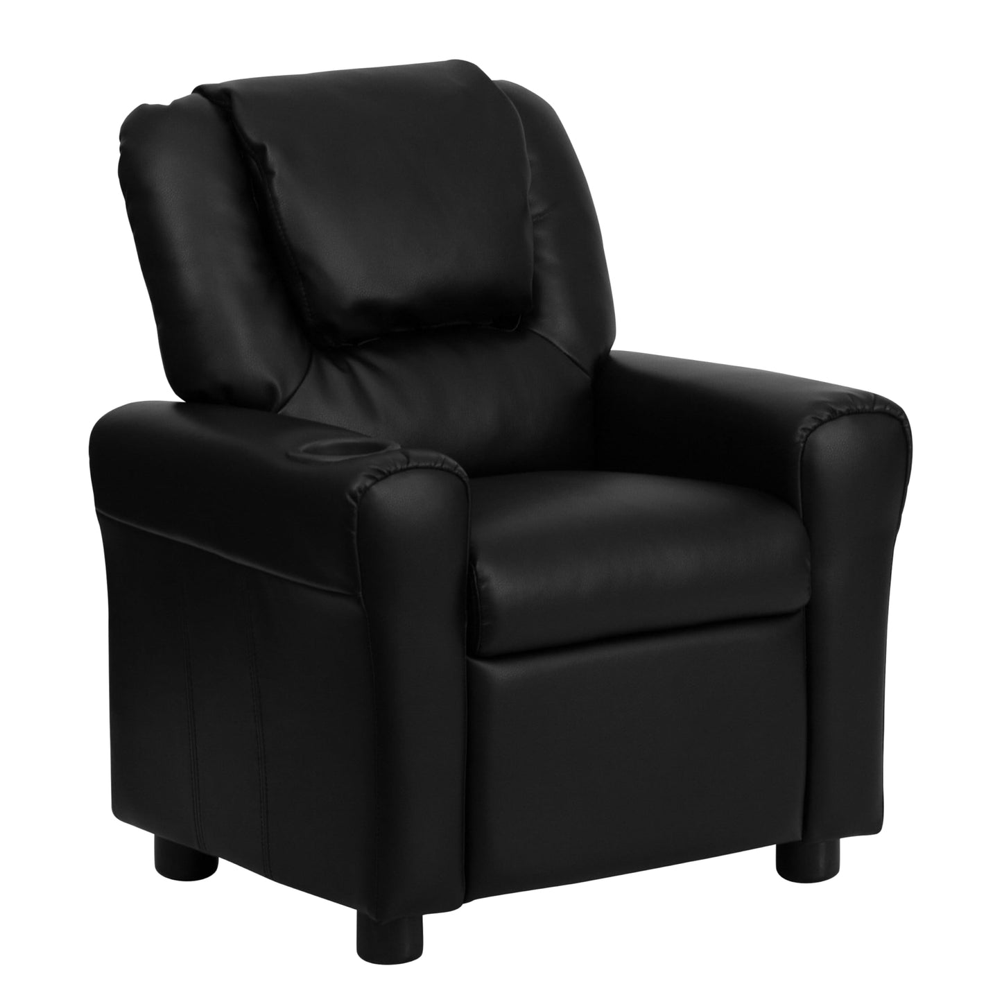 Flash Furniture Vana LeatherSoft Kids Recliner with Cup Holder, Headrest, and Safety Recline, Contemporary Reclining Chair for Kids, Supports up to 90 lbs., Black
