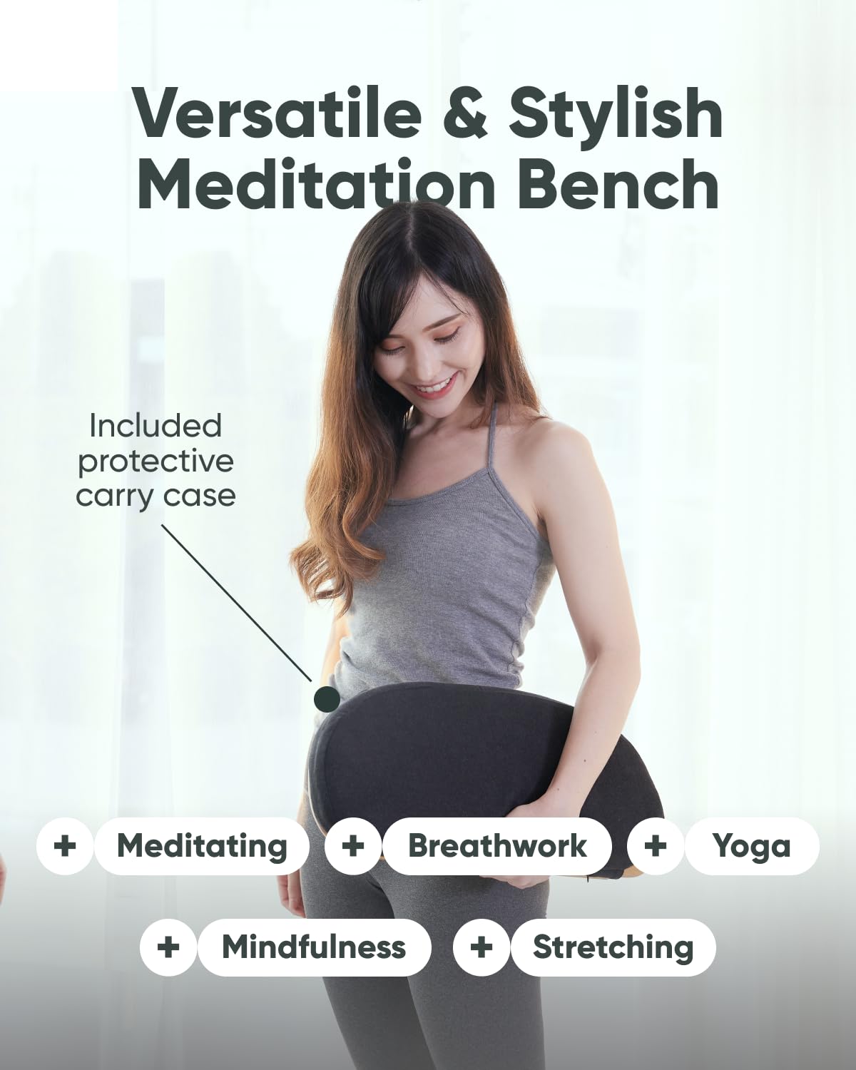 Mindful Modern Folding Meditation Bench - Bamboo Kneeling Stool w/Locking Magnetic Hinges - Prayer Kneeler Seiza Chair w/Soft Pillow & Travel Bag