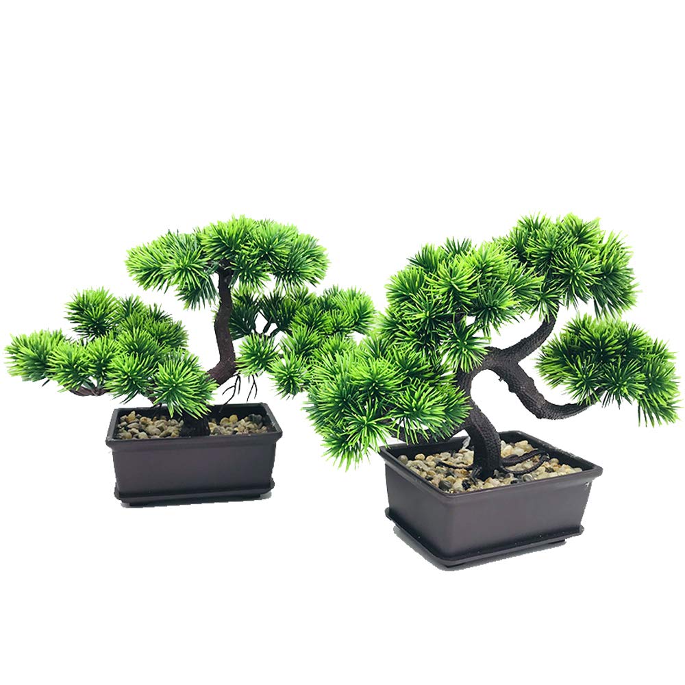 Fycooler Artificial Plants Fake Bonsai Pine Trees Plants Greenery Japanese Pine Bonsai Tree Desktop Display Simulation,Office,Living Room,Zen Garden Decoration Indoor Home Décor(2 Pack Potted)