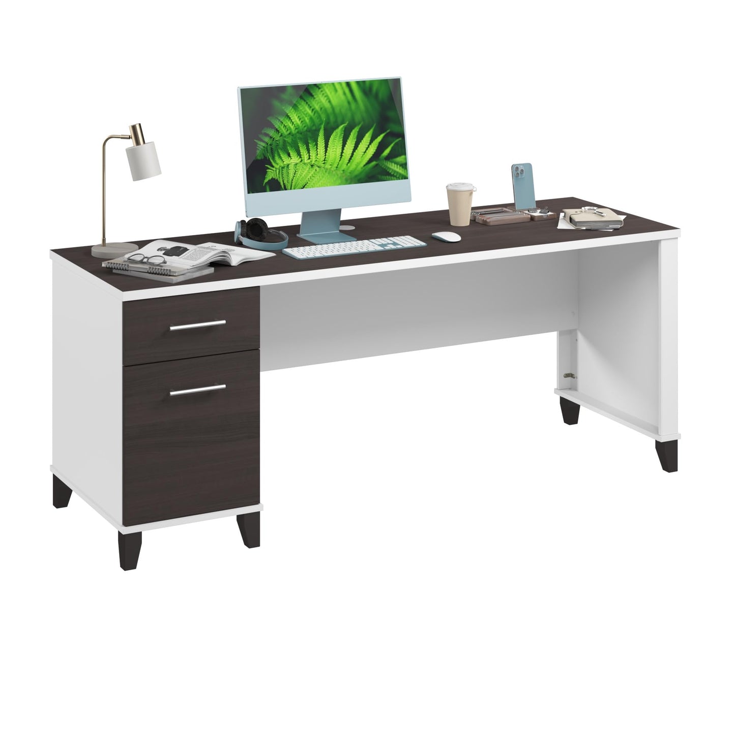 Bush Home 72-inch Home Office Desk with Drawers, Large Computer Table for Personal Workspace, Somerset Collection, White and Storm Gray