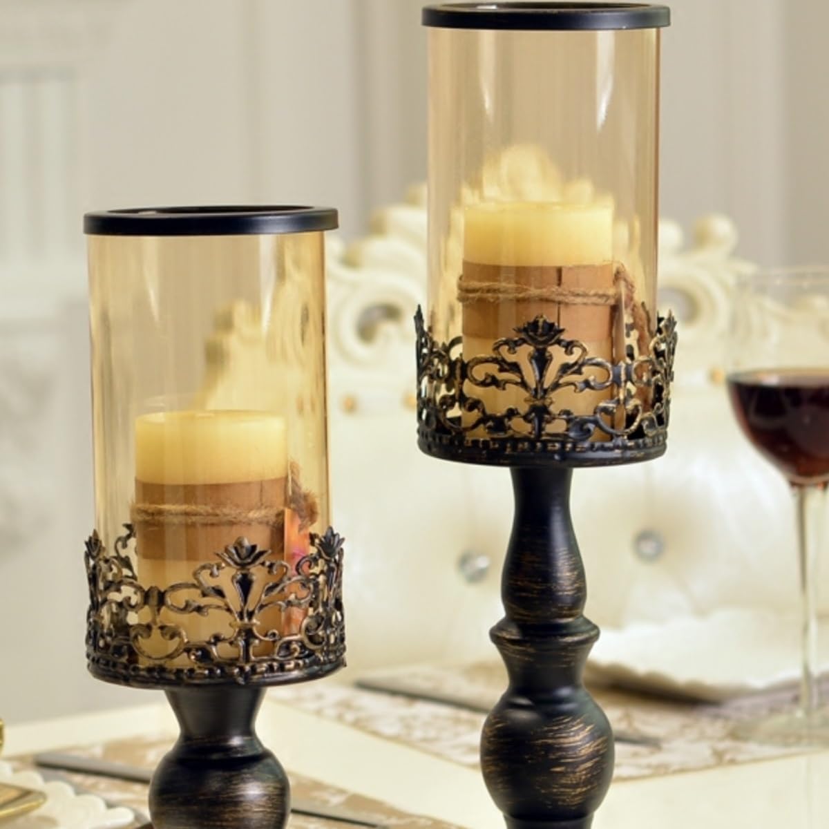 cfycfy987 Candelabra Retro Old Candlestick Home Living Room Porch Glass Ornaments Wedding Decoration Candle Holder Candle Sticks Holder(Small)