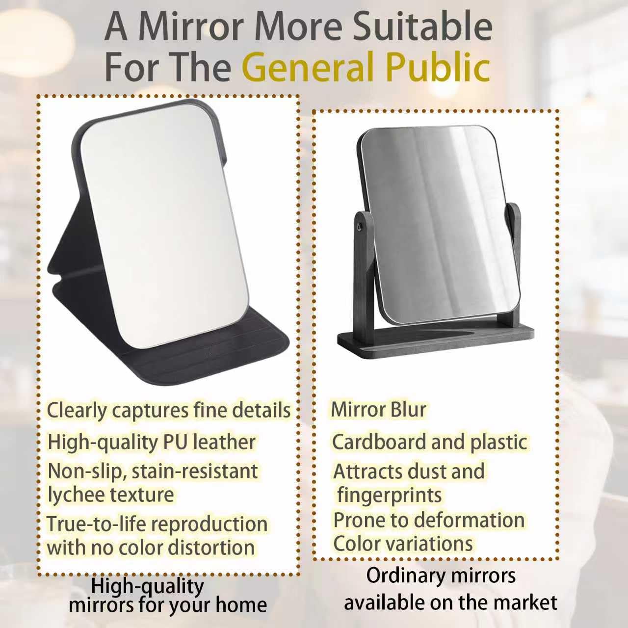 2Pcs Folding Vanity Mirror 10.5 × 7 CM – PU Leather Portable Tabletop Makeup Mirror with Adjustable Stand, Compact Foldable Table Mirrors Design for Home, Bedroom, Dressing Table, Bathroom & Desk