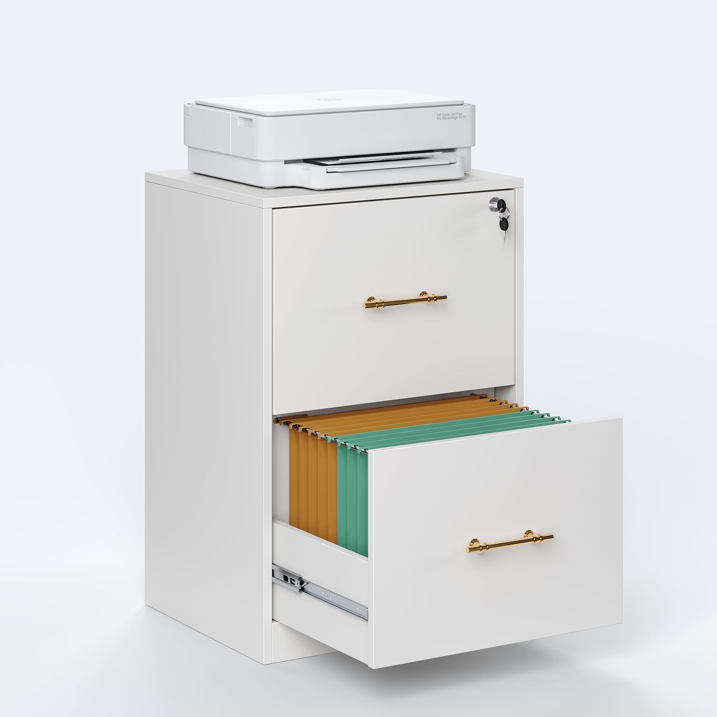 GFGWXW 2 Drawer Vertical File Cabinet with Lock, Suitable for Letter/A4/F4/Legal Size Hanging Files,Small Wood Filing Storage Cabinets Printer Stand for Home Office,White