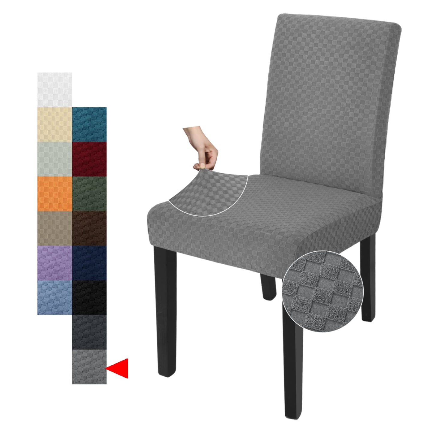 YEMYHOM 6 Packs Latest Checkered Dining Chair Slipcover Parsons Chair Furniture Protector Stretch Chair Covers for Dining Room, Restaurant, Kitchen, Party (Light Gray)