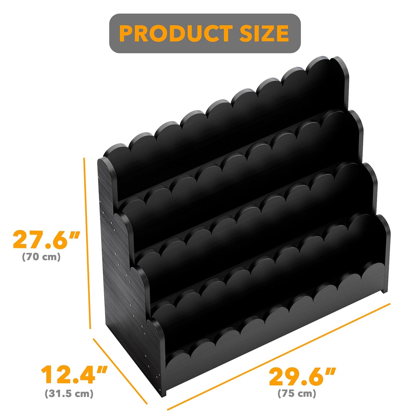 SpaceAid 4-Tier Scalloped Bookshelf, Montessori Bookcase for Toddlers, Wooden Book Shelf Organizer Display Furniture for Kids Rooms, Playroom, Nursery and Classroom, 29.6“ Wide, Black