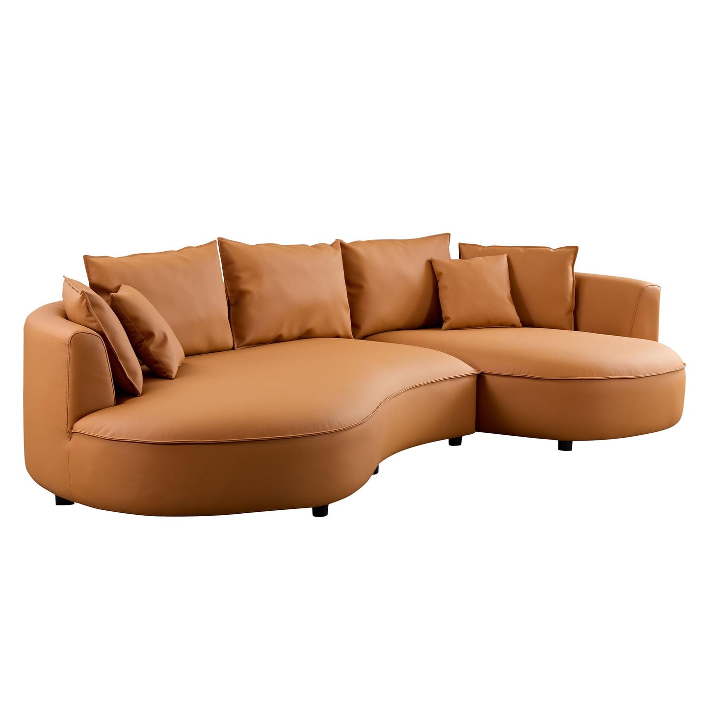 BBTJOINT Modern Curved Sofa for Living Room – Customizable Modular L-Shape Sectional with Semicircular Chaise, Faux Leather Upholstery, Minimalist Deep Seat, Orange