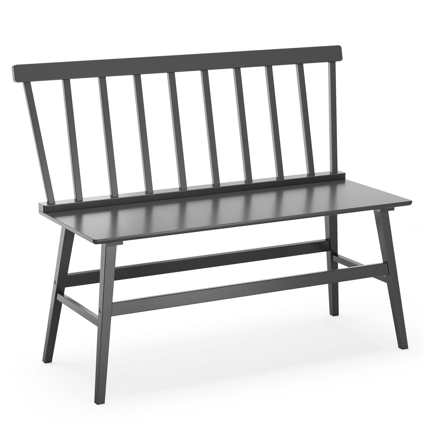 Wisuce Essentials Bamboo Dining Bench, Entryway Bench with Spindle Back Farmhouse Wood Windsor for Foyer Balcony Living Room (Black)