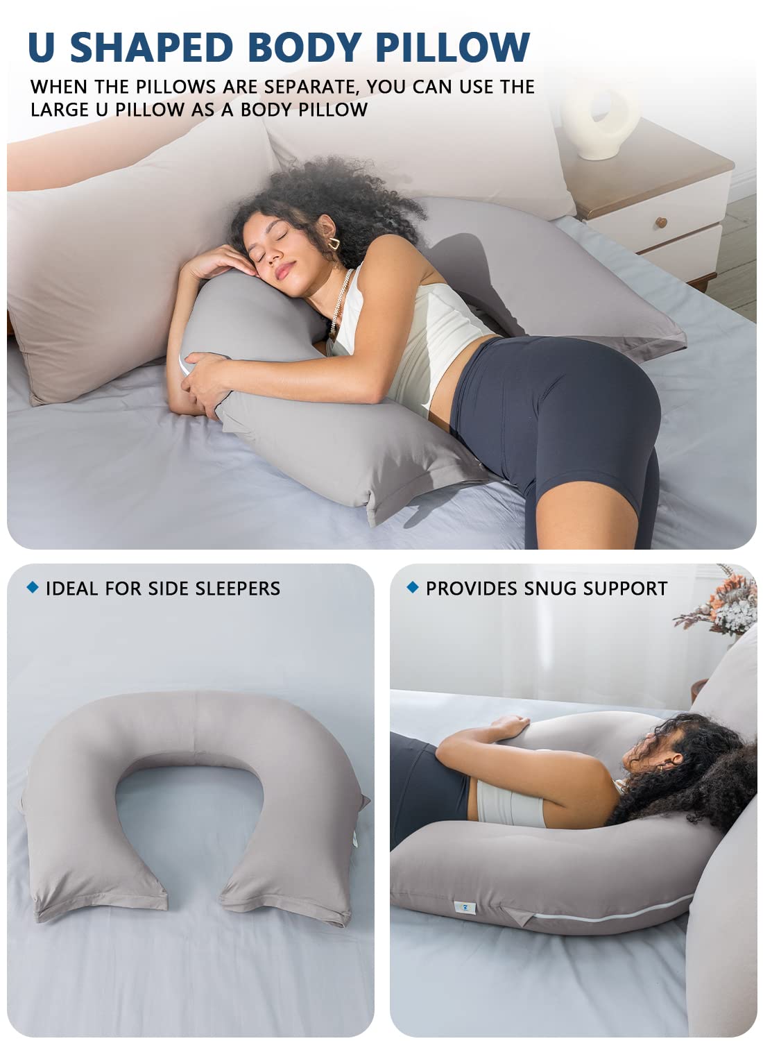INSEN Reading Pillow, Back Pillow for Sitting in Bed and Couch, Gaming Pillow for Adults, Sit Up Support for Bed, Cooling Tencel, Grey