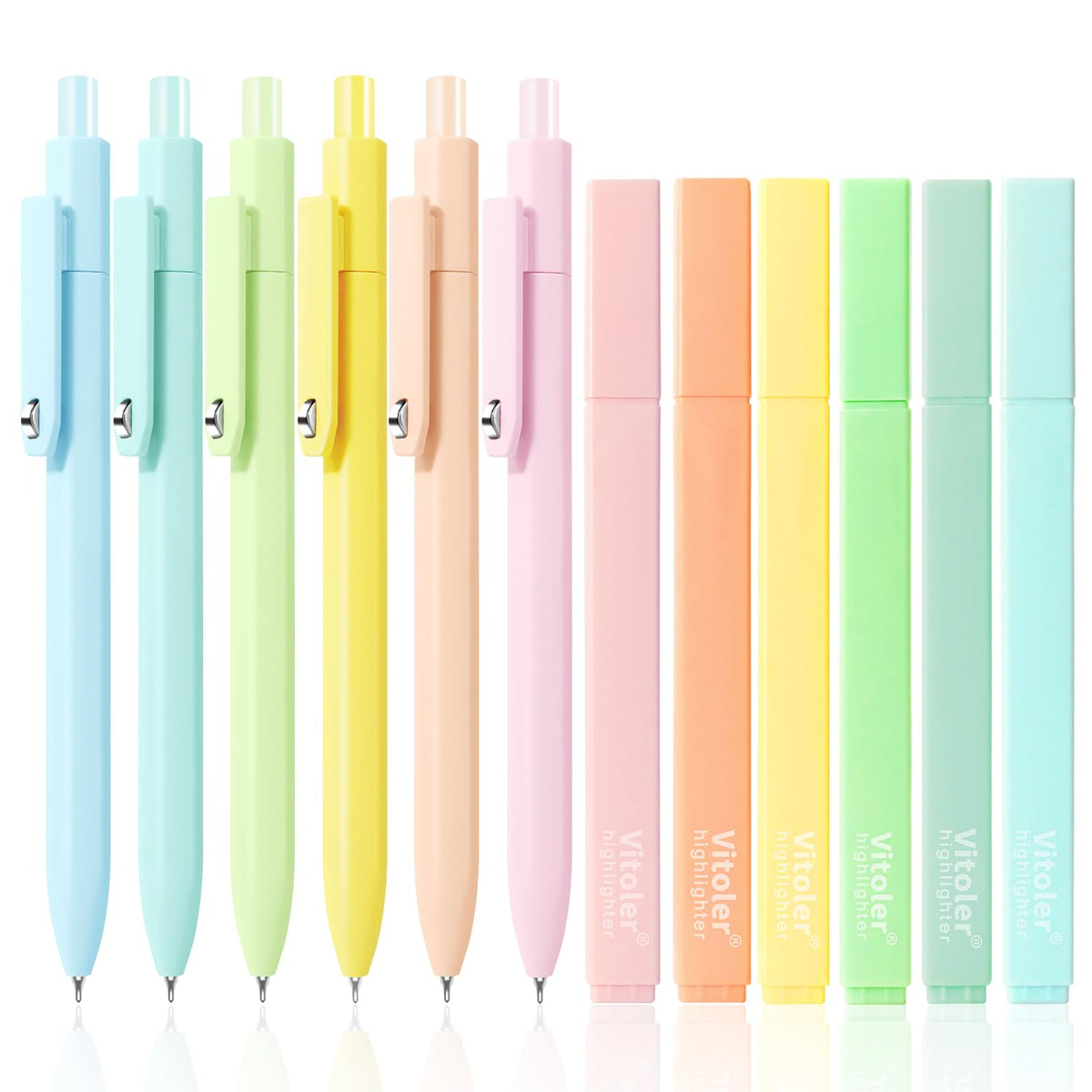 Piochoo Aesthetic Highlighters and Gel Pens,Chisel Tip Bible Highlighters and 0.5mm Black Ink Pens for Journaling Planner School Supplies
