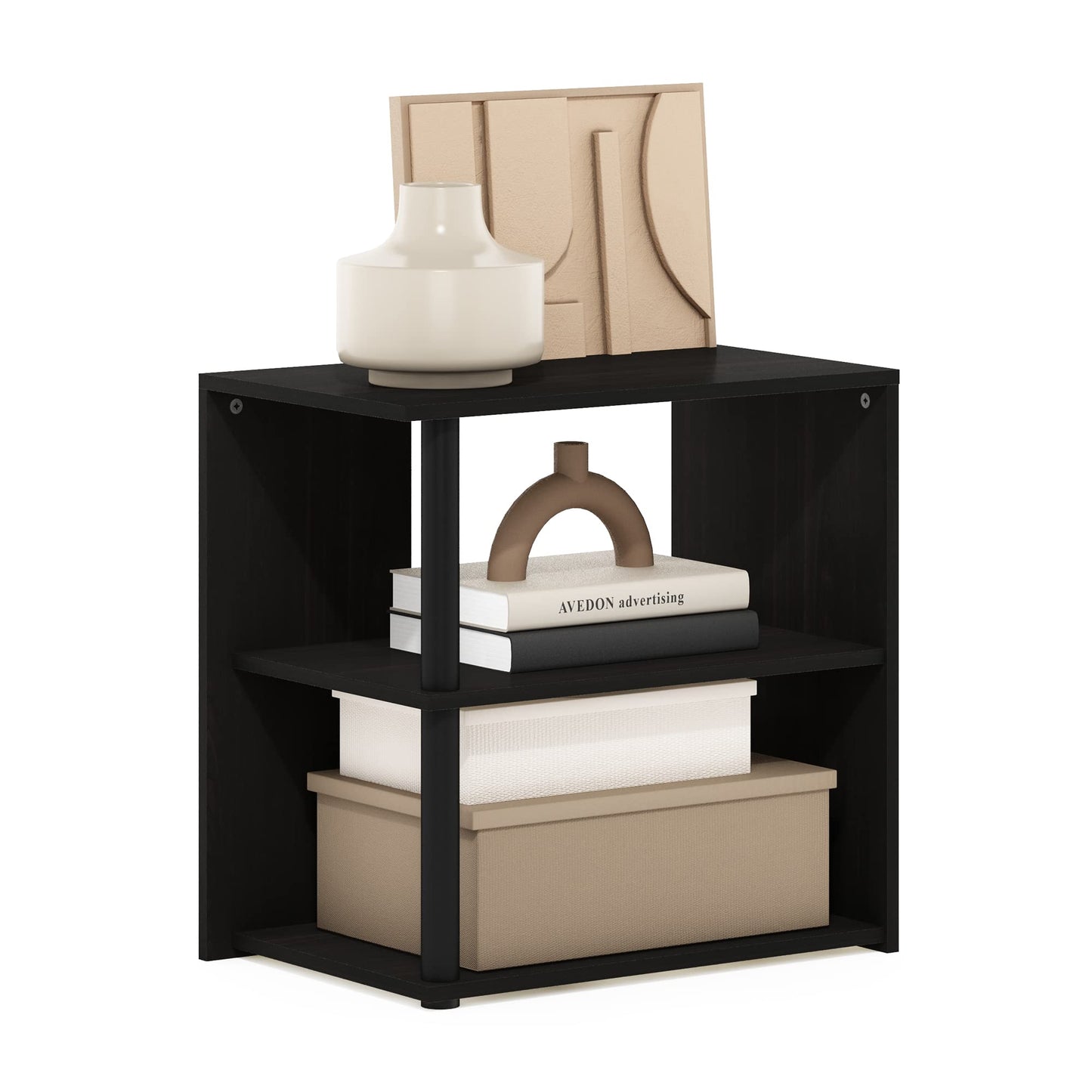 Furinno CAMNUS Side Table, 2-Tier Modern Metal Frame End Table with Open Shelf, Night Stand, Bedside Table, for Living Room, Bedroom, Solid White