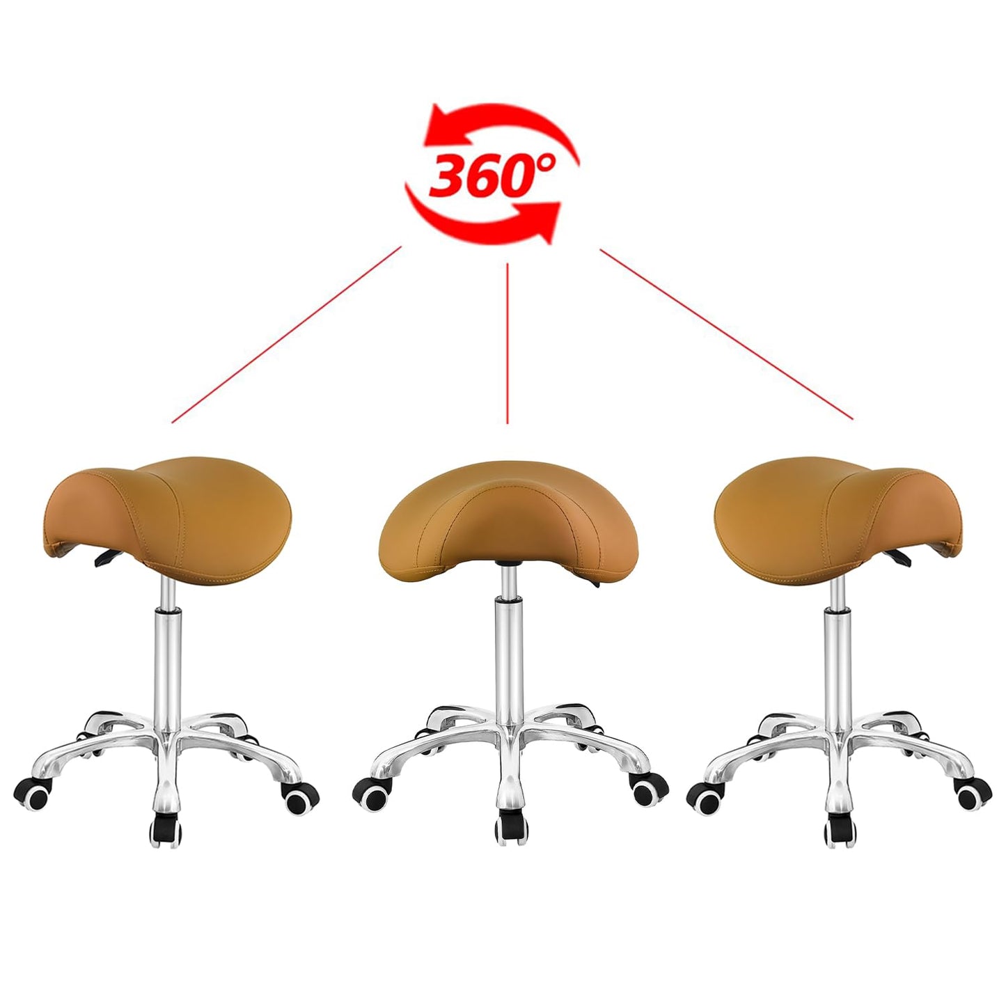 Antlu Saddle Stool Rolling Chair for Medical Massage Salon Kitchen Spa Drafting,Adjustable Hydraulic Stool with Wheels (Without Backrest, Camel)