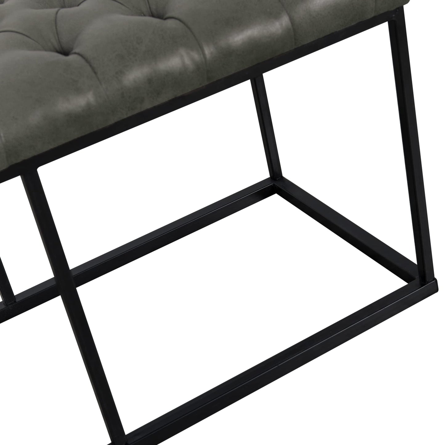 HomePop Upholstered Button Tufted Decorative Bench with Metal Base, Gray Faux Leather