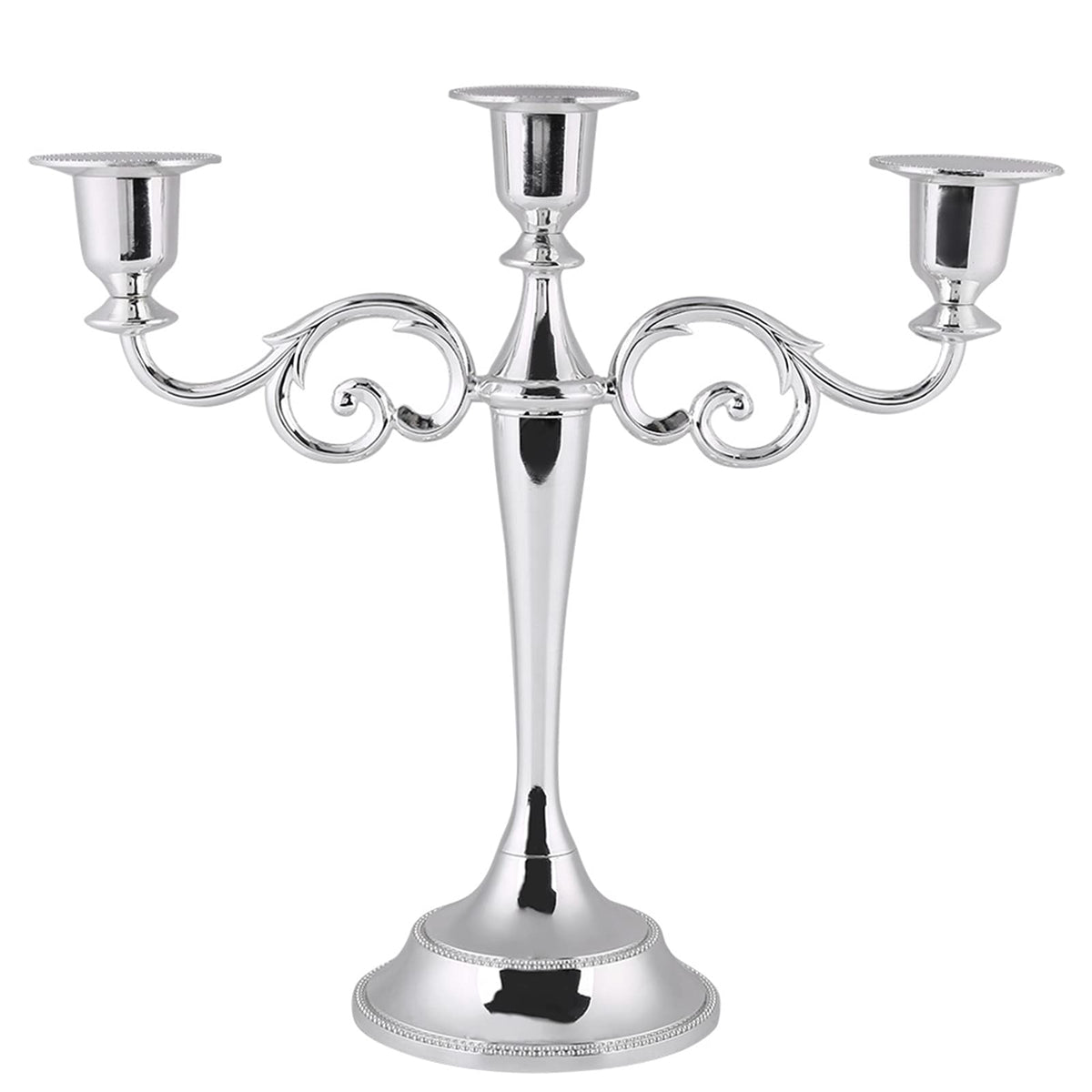 Sonew Premium 3 Arms Metal Candle Holder European Candelabra for Weddings & Home Decor (Silver)