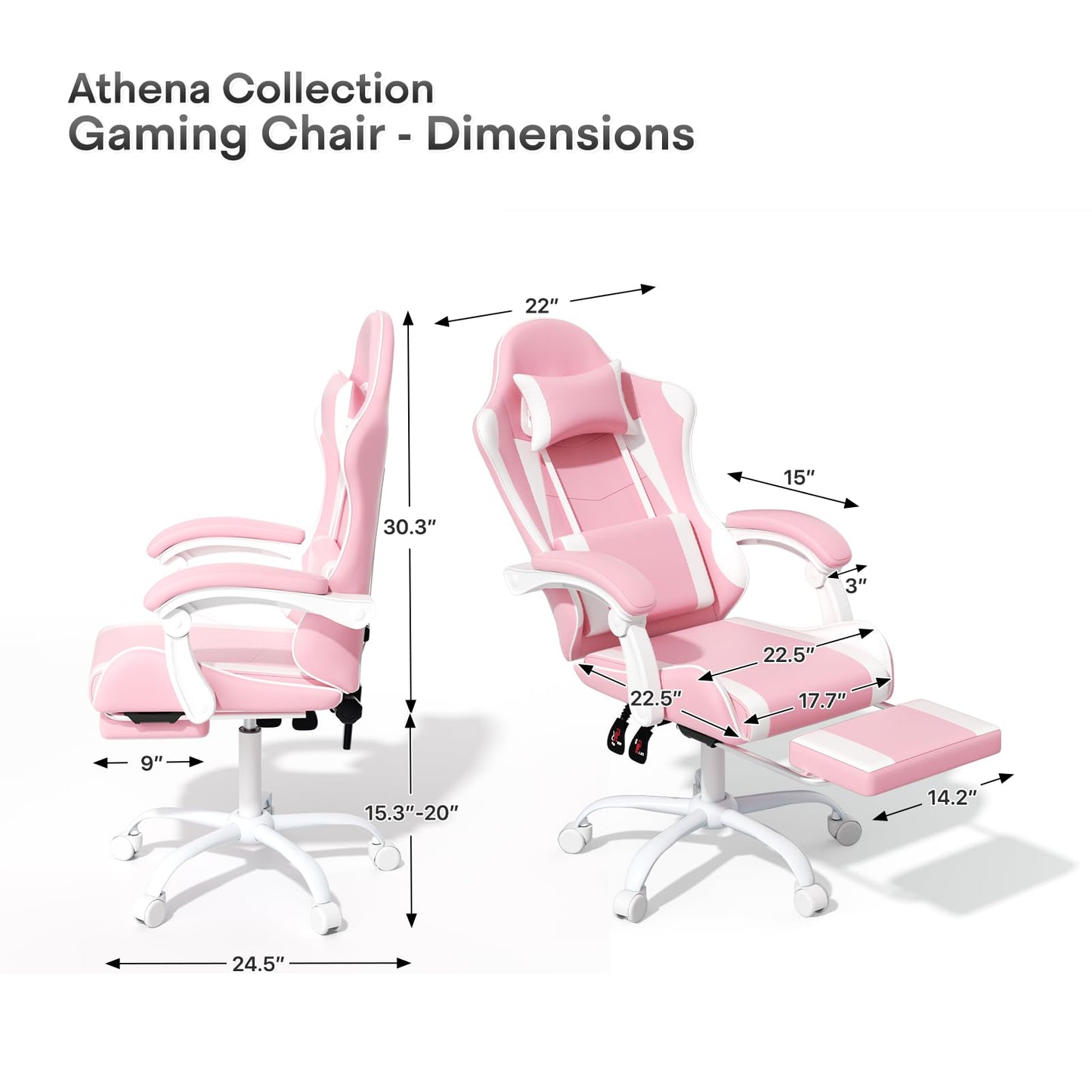 Athena Collection Gaming Chair, Ergonomic Gaming Chair with Footrest & Headrest Lumbar Support, Height Adjustable Swivel Computer Chair Office Chair for Adults (Pink)