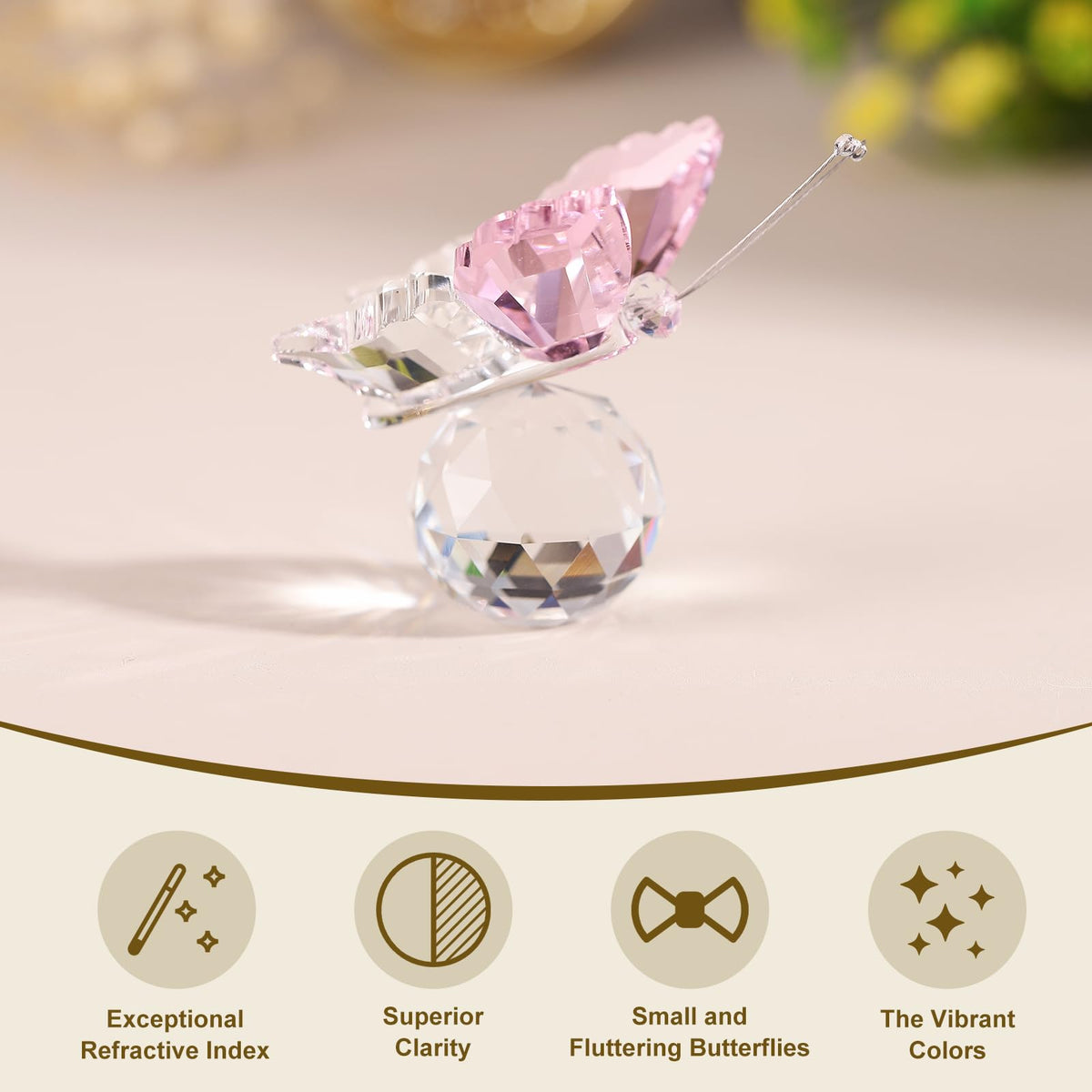 uxcell Pink and Transparent Crystal Butterfly Figurine with Ball Base, Crystal Butterfly Craft Glass Animal Sculpture for Desk Office Decor Table Centerpieces Animal Ornaments Paperweight