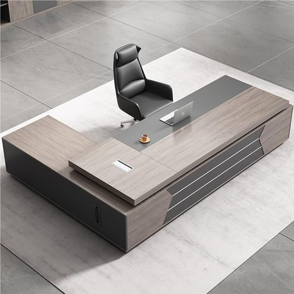 L Shaped Executive Office Desk with Storage Cabinet Modern Corner Computer Workstation for CEO Boss Manager Business Furniture Desk Home Office(2600MM)