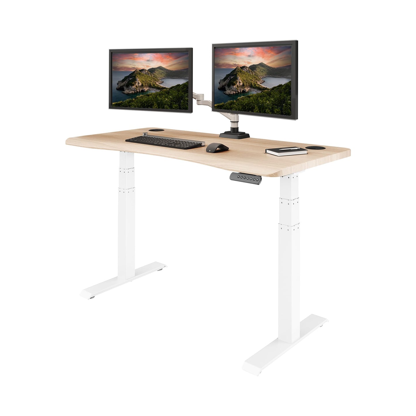 Vari Ergo 54x26 Electric Standing Desk – Height Adjustable Sit Stand VariDesk + Curved Waterfall Edge, 4 Memory Settings, Quick Assembly, Cable Management, 200 lb Capacity – Light Wood (2 Boxes)