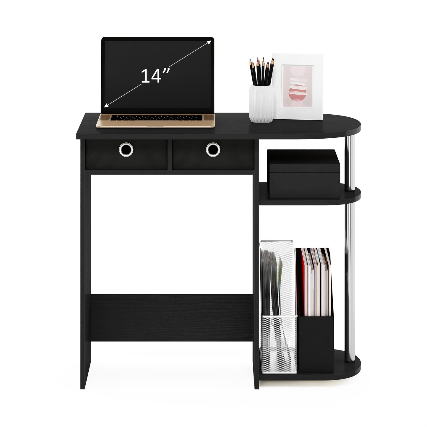 Furinno Go Green Desk, 31.5" Wide Gaming Desk with 2 Side Shelves and Storage Bins, Computer Desk, Office Desk for Home Office, Study Room, Dorm, Bedroom, Americano