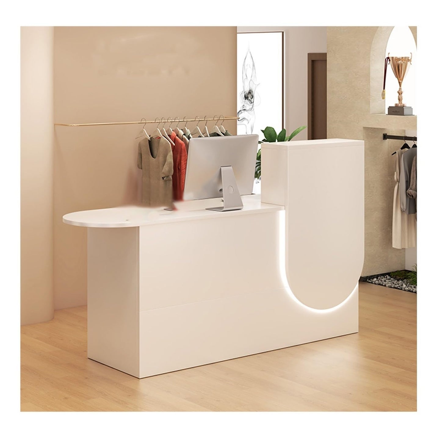 Modern Office Reception Desk, Front Counter with Rounded Corners, Durable & Wear-Resistant, Stable Load-Bearing Design, 100CM Left Orientation, Stylish Warm White Finish