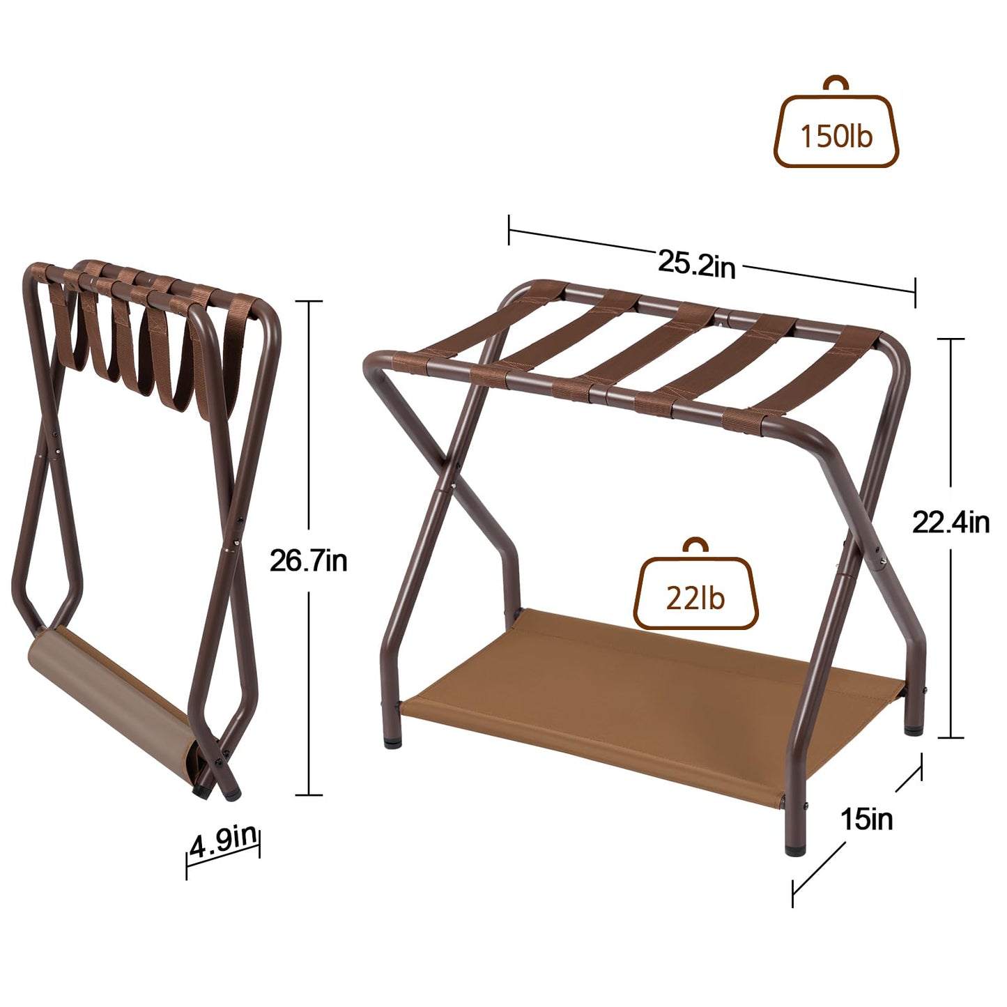 AMHANCIBLE Luggage Rack, Set of 2, Foldable Suitcase Stands for Guest Room, Metal Luggage Holder with Storage Shelf for Bedroom, Hotel, Easy Assemble, Bronz HLR02BZ