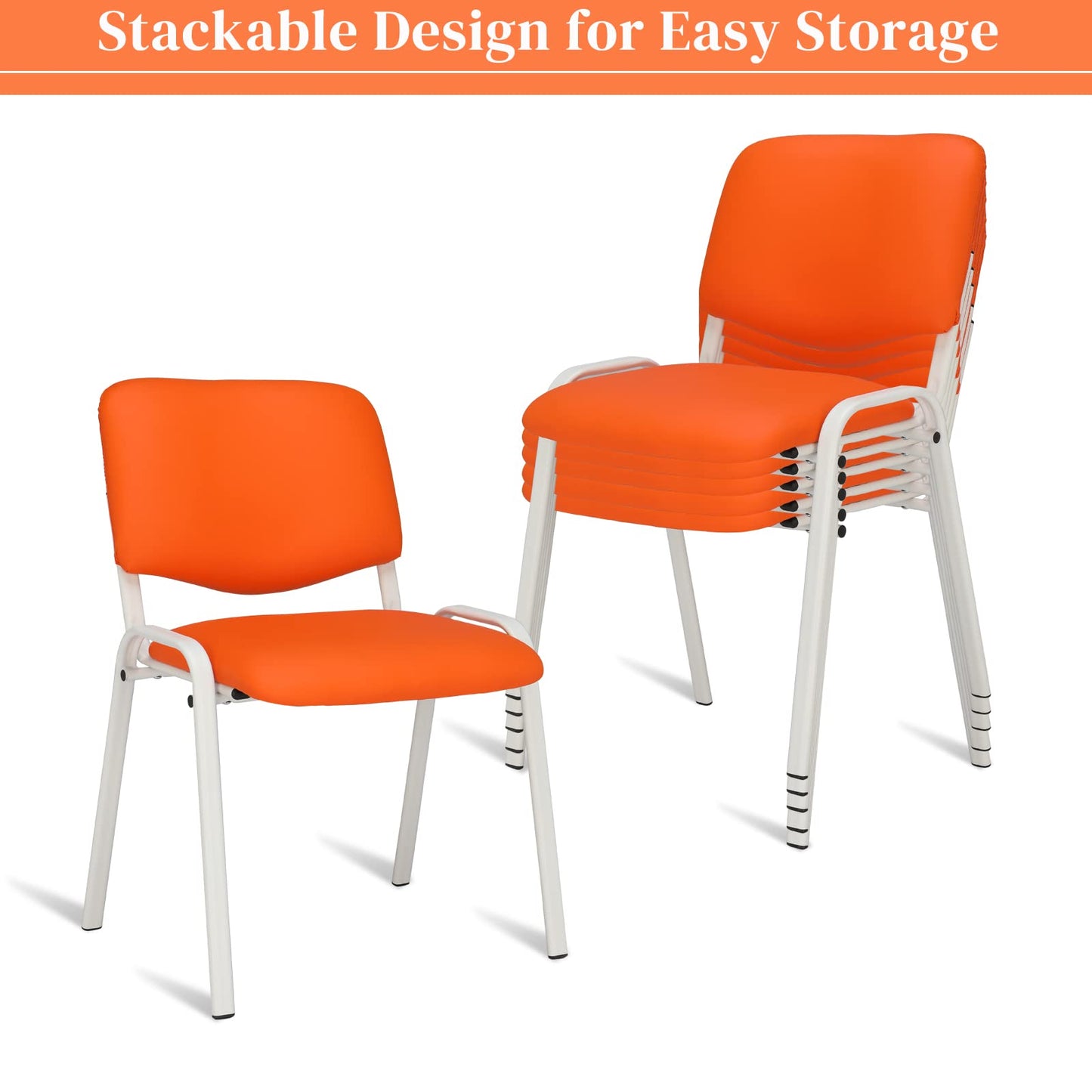 VINGLI Orange Waiting Room Chairs, 5-Pack PU Church Chairs Conference Stackable Office Guest & Reception Stacking for Meeting,Office Lobby, Simple&Space-saving Pu-orange