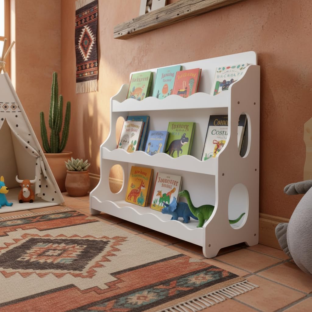 AMMEHOELA Wood Kids Bookshelf Montessori DutchDesign,SnowfallWhite