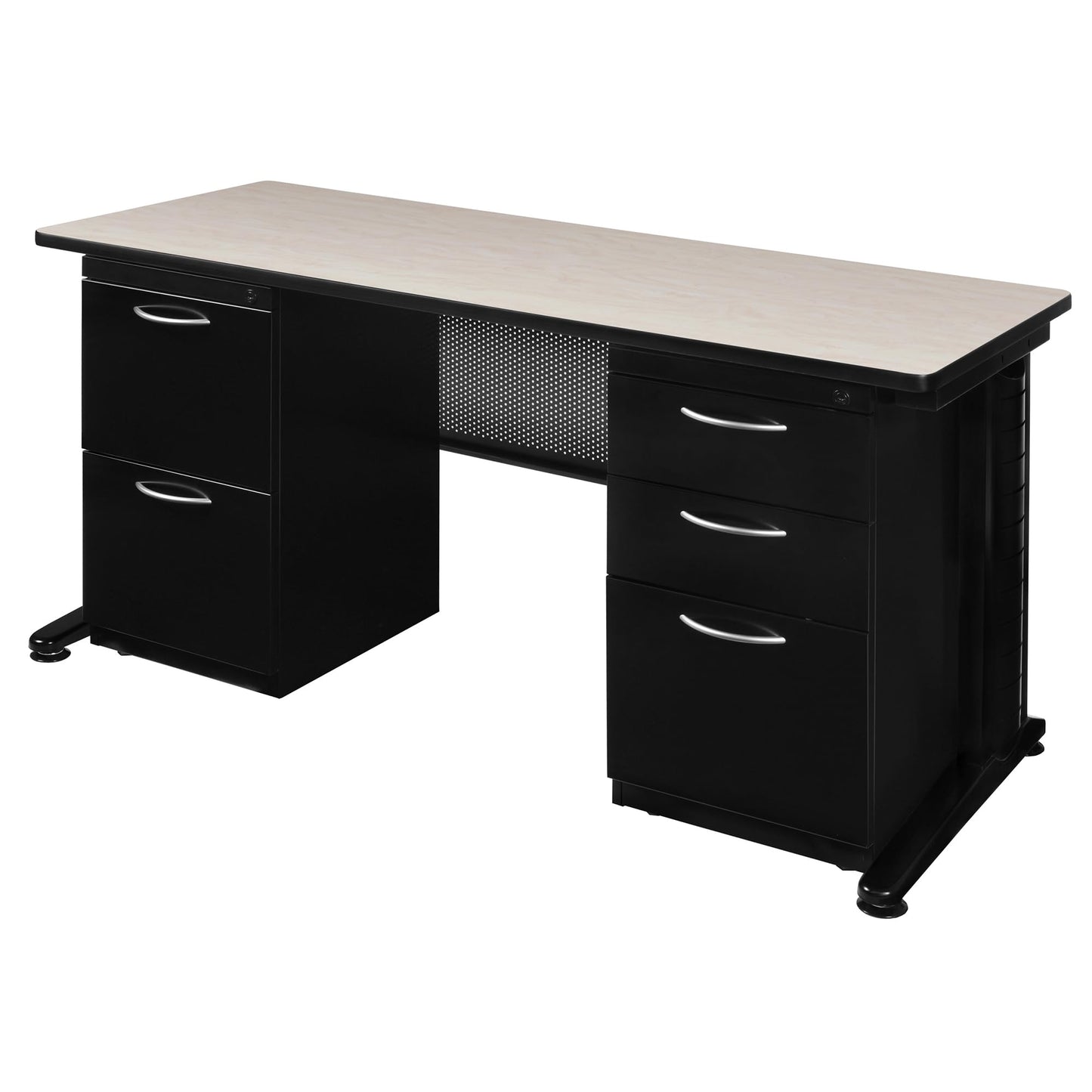 Regency Fusion 66 x 24 in. Teachers Desk with Double Pedestal Drawer Unit- Maple