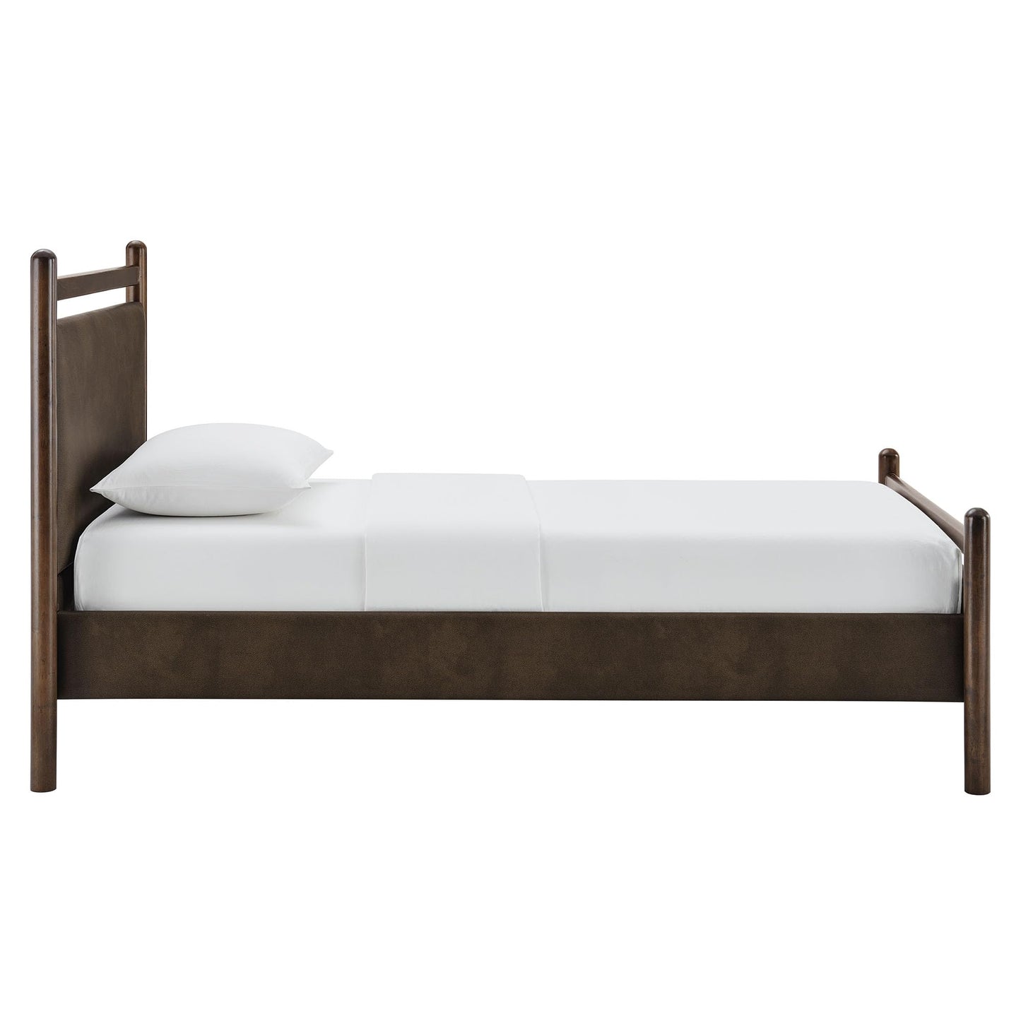 Modway Ginny Twin Platform Bed Frame in Wenge Mushroom - Solid Wood Bed with Padded Faux Leather Headboard and Footboard, Wood Slats, No Box Spring Needed