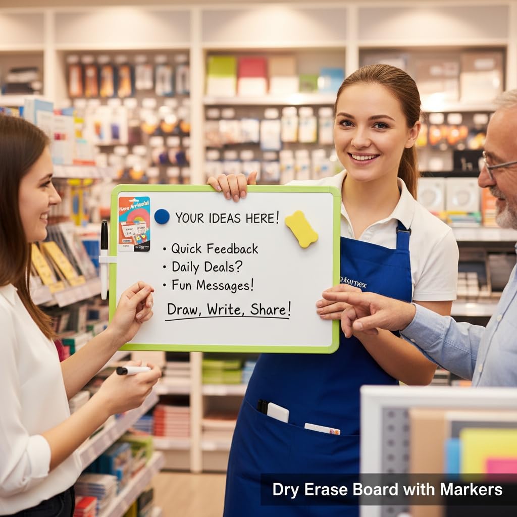MXG Double Sided White Board Dry Erase, 12x16 Inch Green Frame Small Whiteboard with Markers & Eraser, for Desk, Wall, Fridge, Portable Mini White Board for Coaches, Students, Kitchen