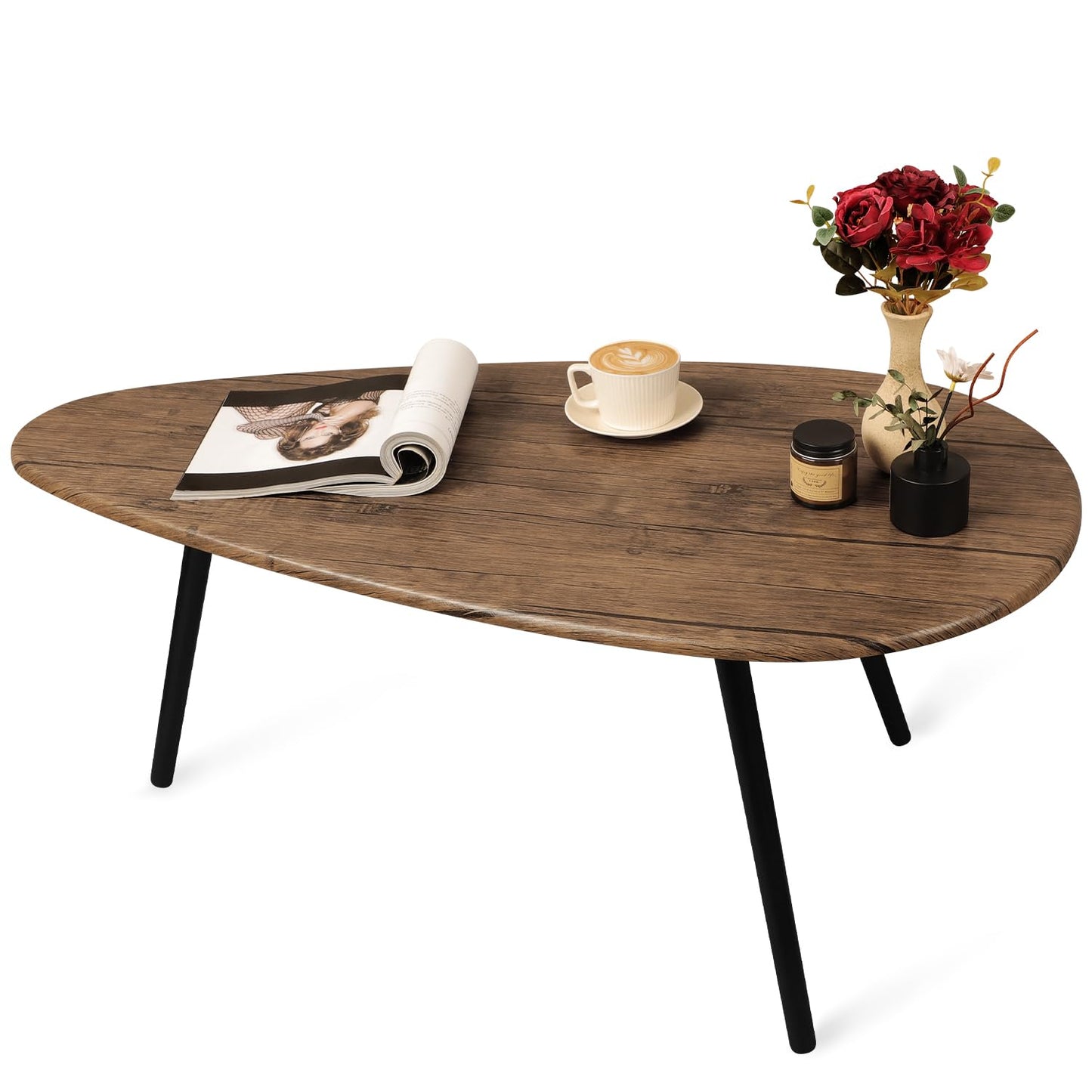 WDSHIYI Coffee Table Modern Oval Coffee Tables Retro Center Table for Small Space Mid Century Rustic Accent Table for Living Room Home Office, Easy Assembly 22" D x 43" W x 18" H