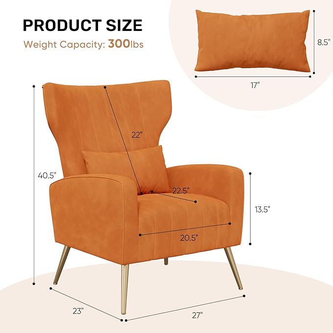 Nebuaegis Orange Velvet Accent Chair Set of 4, Wingback Chair