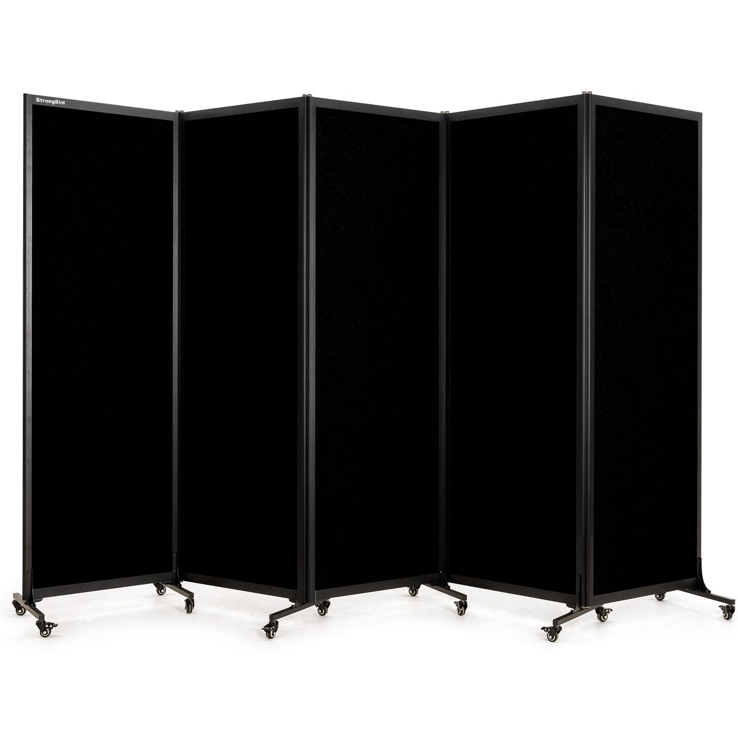Upgrade Version Room Partition and Divider, Freestanding Rolling Dividers with Wheels,Office Privacy Screen Divider Wall,Classroom Felt Dividers,10'6"L* 6'7"H,5 Panel,Black