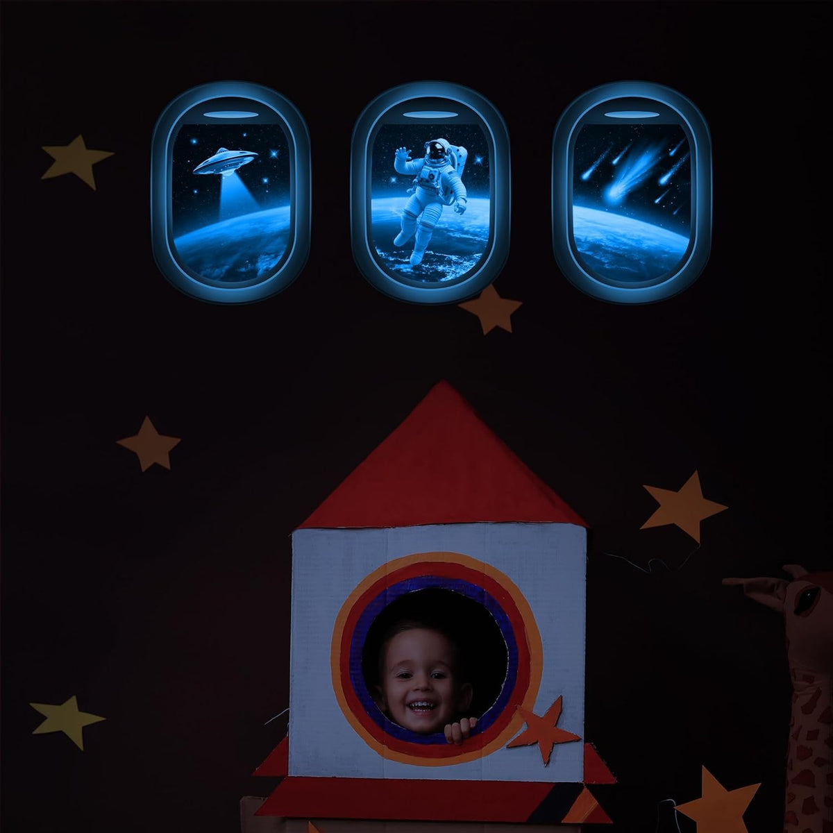 Quanhaigou Glow in The Dark 3D Space Wall Decals, Set of 3 Galaxy Window Stickers for Wall,Planet Themed Room Decor for Kids Boys