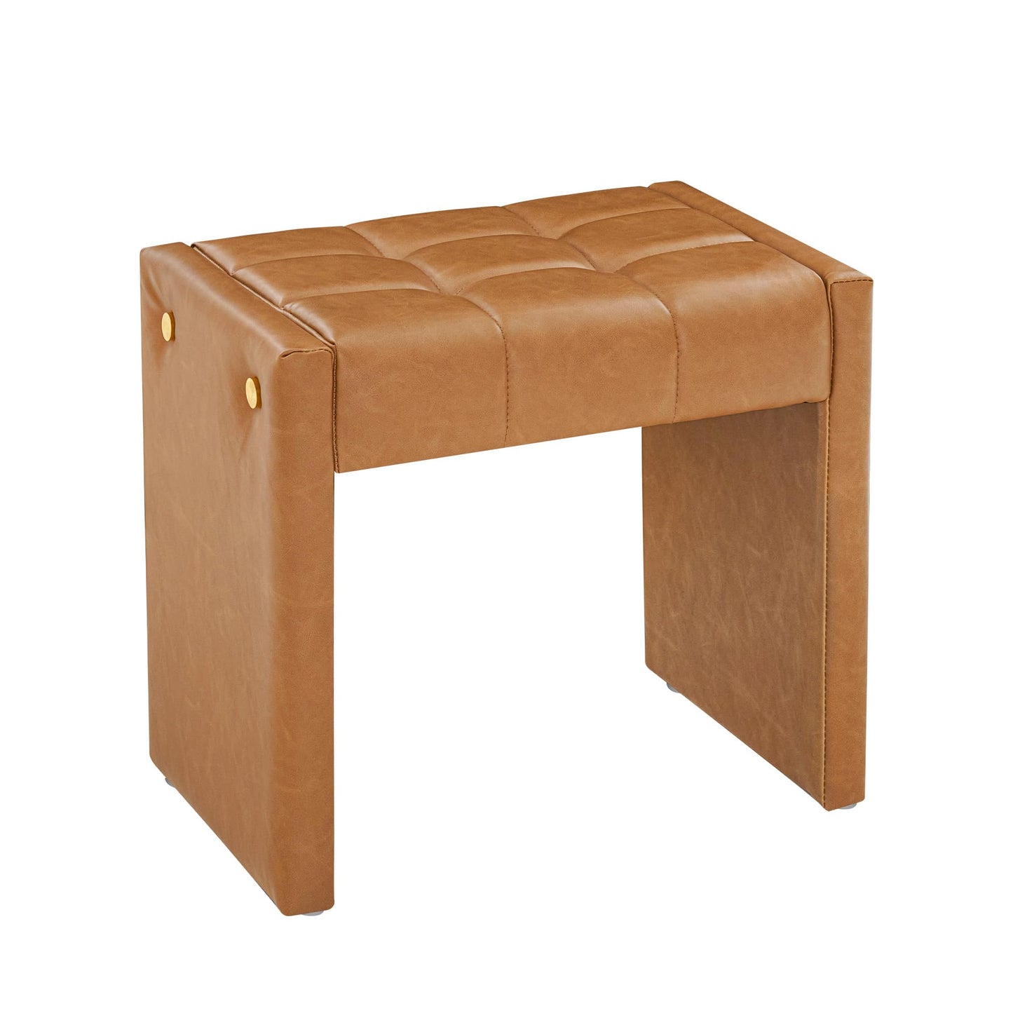 LUE BONA Modern Grid Tufted Vanity Bench Stool, 4.33'' Thick Chenille Upholstered Ottoman Footstool for Makeup Room, Bedroom & Living Room, 200lbs Capacity, Brown