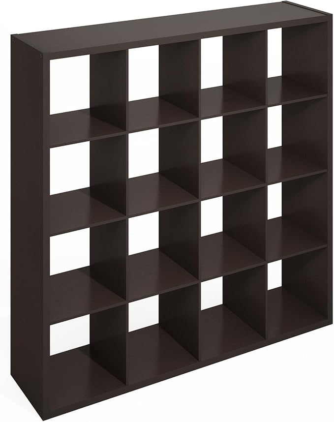 Furinno Simple Cube Storage Organizer, 16-Cube Display Shelf, Open Back