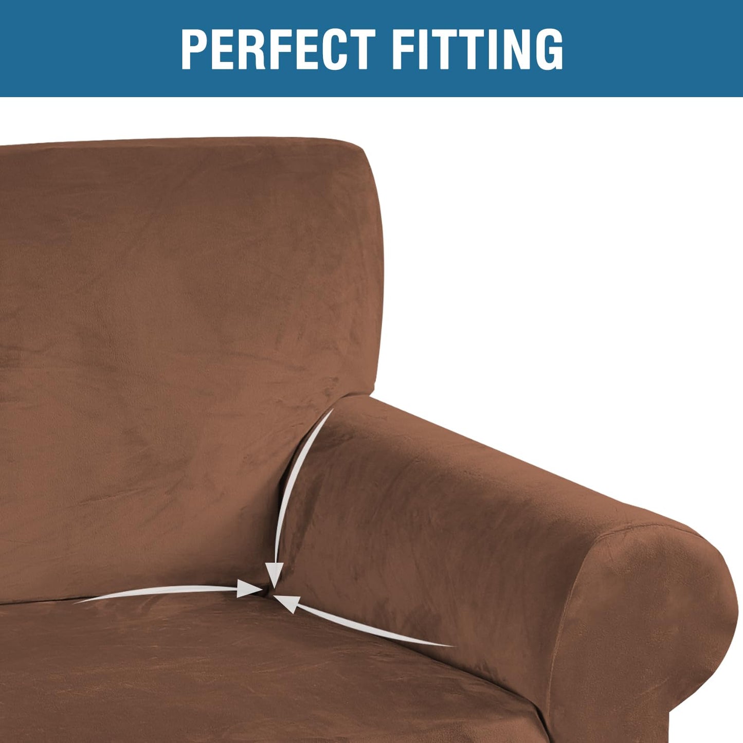H.VERSAILTEX Stretch Velvet Loveseat Covers for 2 Cushion Couch Covers for Living Room Sofa Covers Slipcovers with Non Slip Straps Bottom, Ultra Thick Comfy Velour (Width 58"-72", Caramel Cafe)