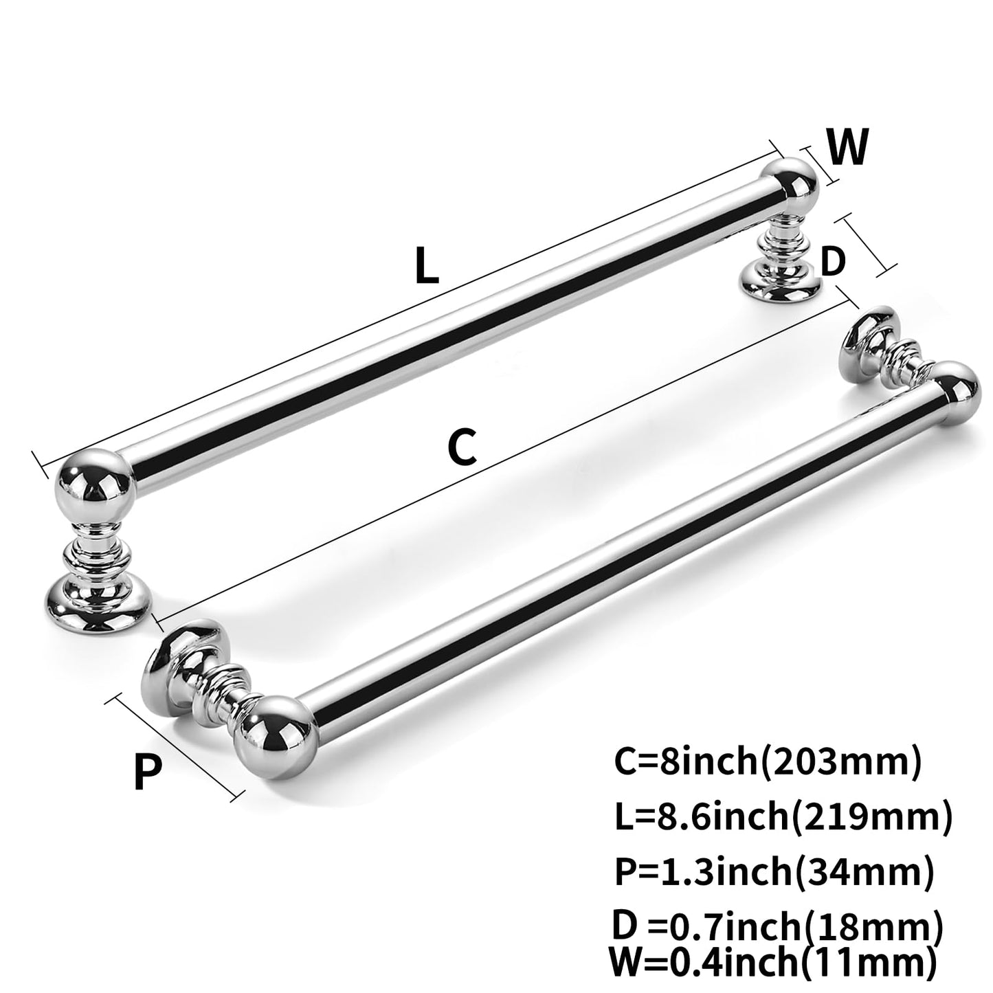 khtumeware 10 Pack 8 inch(203mm) Hole Center Vibrant Polished Chrome Cabinet Pulls Solid Heavy-Duty Kitchen Cabinet Hardware for Drawers Dressing Table Bathroom Handle