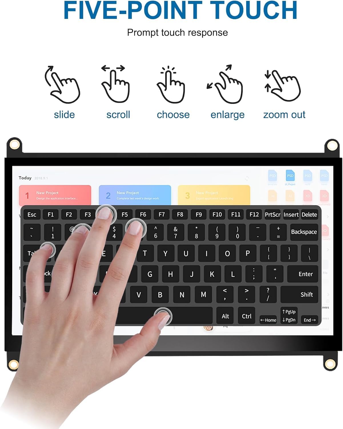 Prystivue 7 Inches Touchscreen Monitor, HD 1024×600 IPS LCD Capacitive Touch Screen Compatible with R Pi 4B/3B+/3B/2/1B+/Zero Ora Pi 5 Por/3 Plus/3B/4B Ban Pi and Windows 10/8/7 (CX-070-A3 US) 1