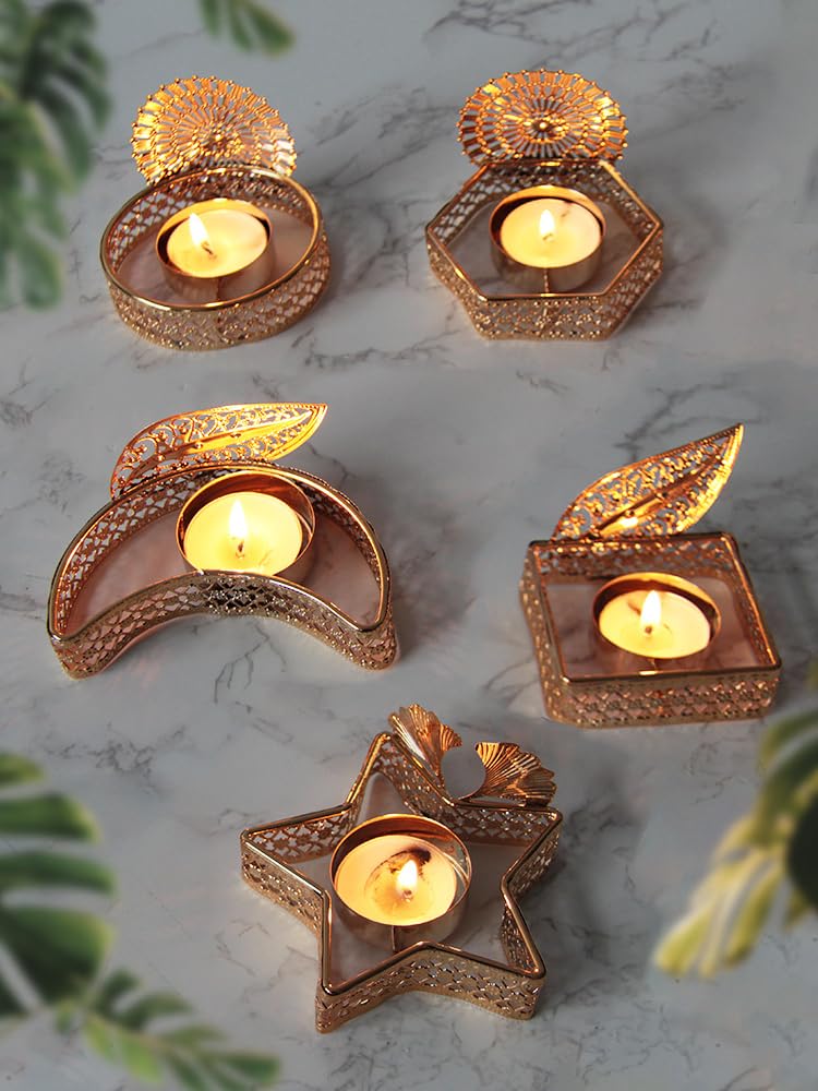 Candlestick Holders Gold Star and Moon Candlestick Electroplating Tea Candle Holder Home Living Room Decoration Candle Holders (Color : 5)