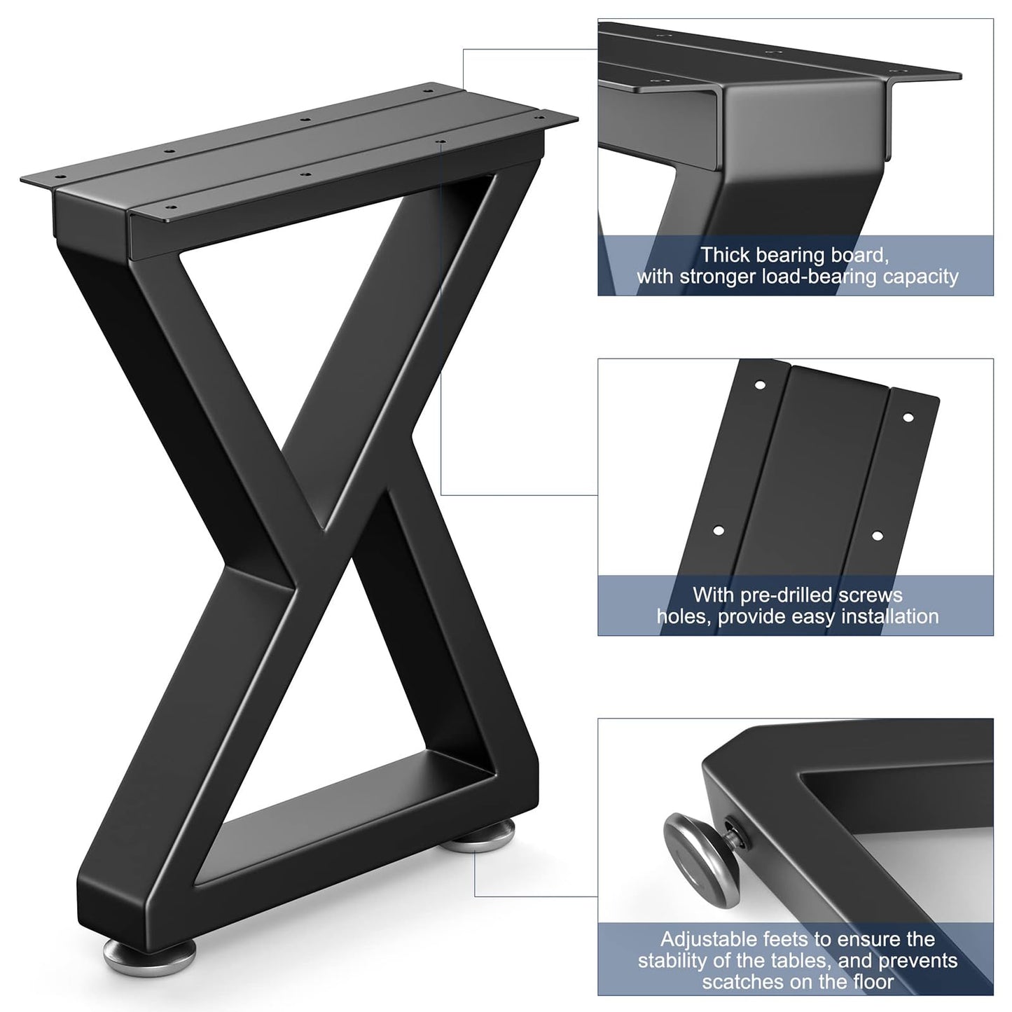 Likapop 16" Metal Bench, Desk and Coffee Table Legs, Heavy Duty Furniture Legs, Black End Table Legs (H16 x W11.8, Set of 2)