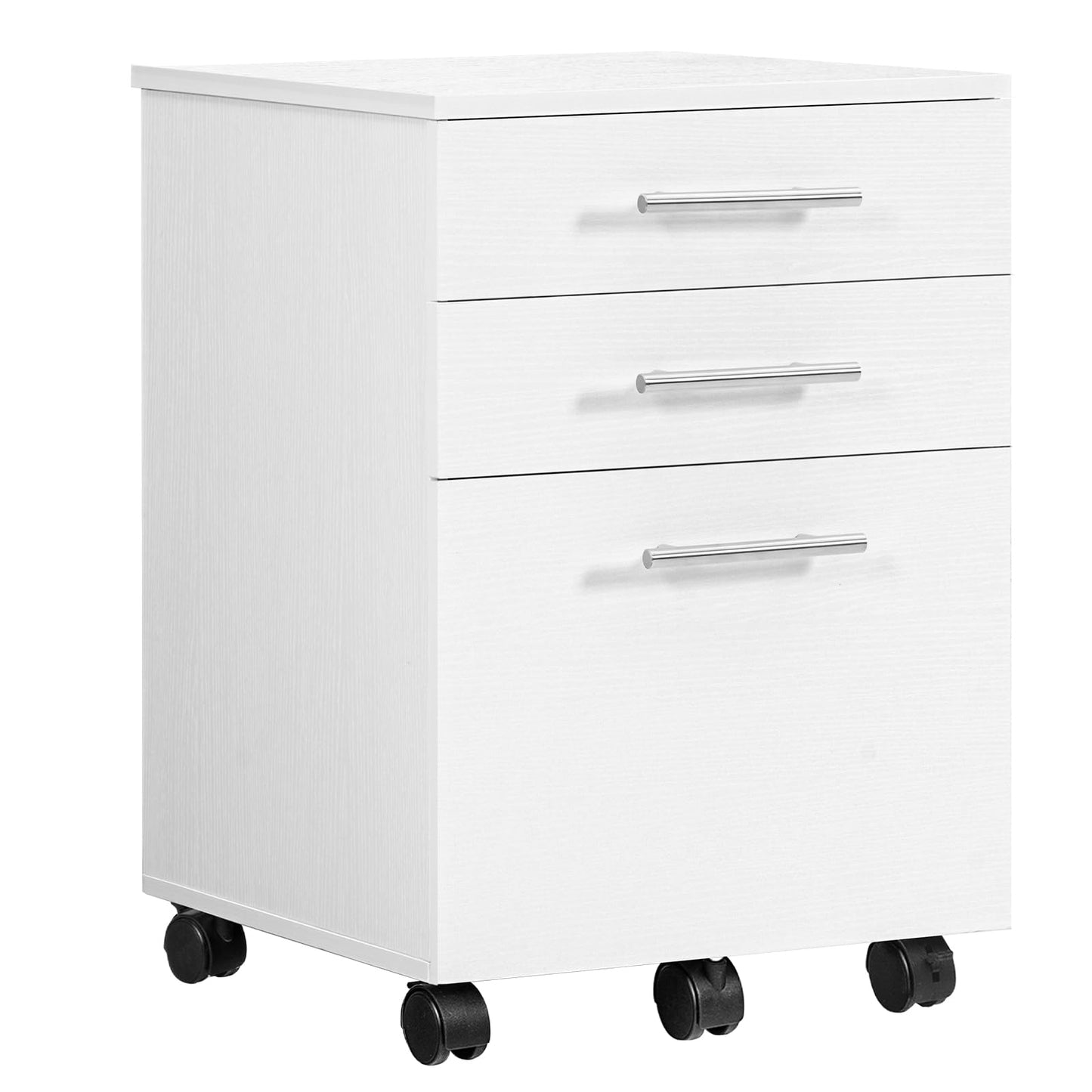 HOOBRO 3-Drawer File Cabinet, Wooden Under Desk Filing Cabinet, fits A4/Letter Size for Home Office, Small Rolling Storage Drawer Chest, Printer Stand with Drawers, White WW02WJ01G1
