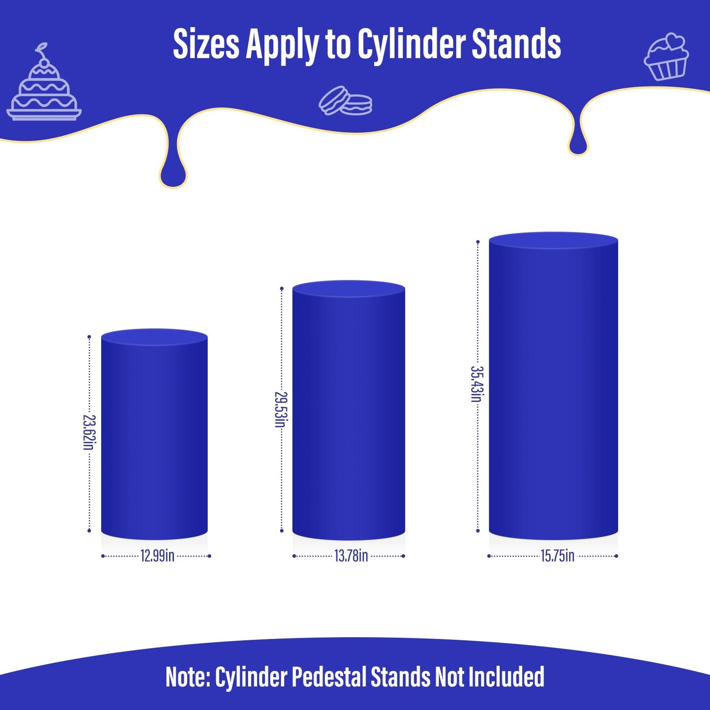 LEBENGURU 3Pcs Cylinder Pedestal Stand Covers Royal Blue, Round Spandex Display Pedestal Covers, Elastic Cloth Plinth Pillar Cover for Parties Wedding Birthday Event Decor Props (Only Covers)