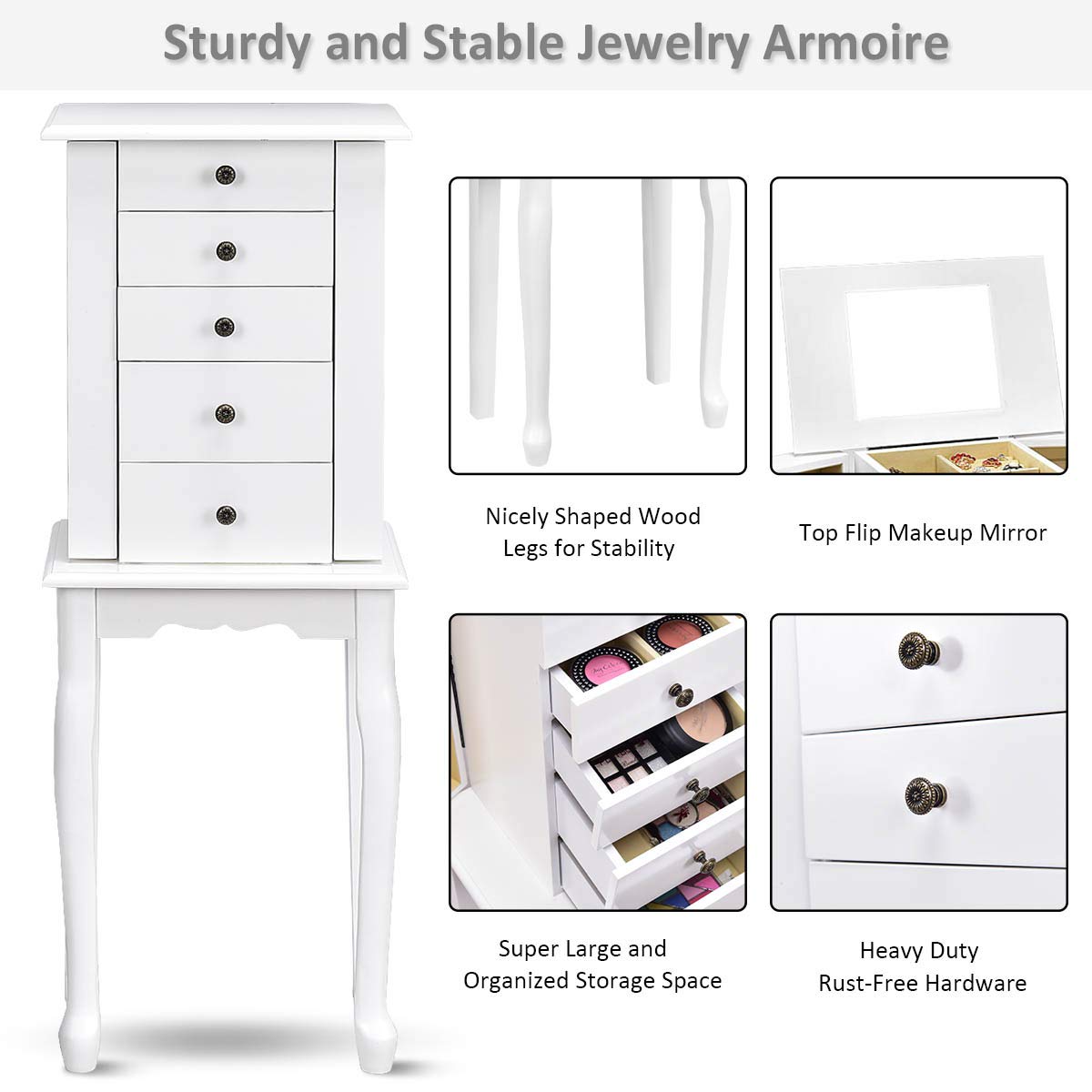 Giantex Jewelry Cabinet Armoire Box Storage Chest Necklace Stand Organizer