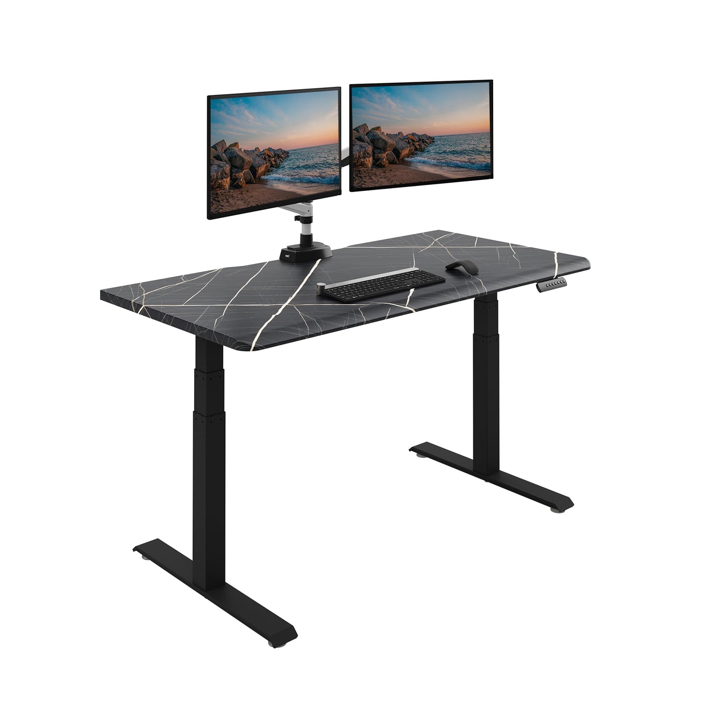 Vari ComfortEdge 60x30 Inch Adjustable Electric Standing Desk – Limited Edition Sit Stand VariDesk with Memory Presets & Sloped Front Edge + Tool-Free Assembly (Black Marble/Black Legs)