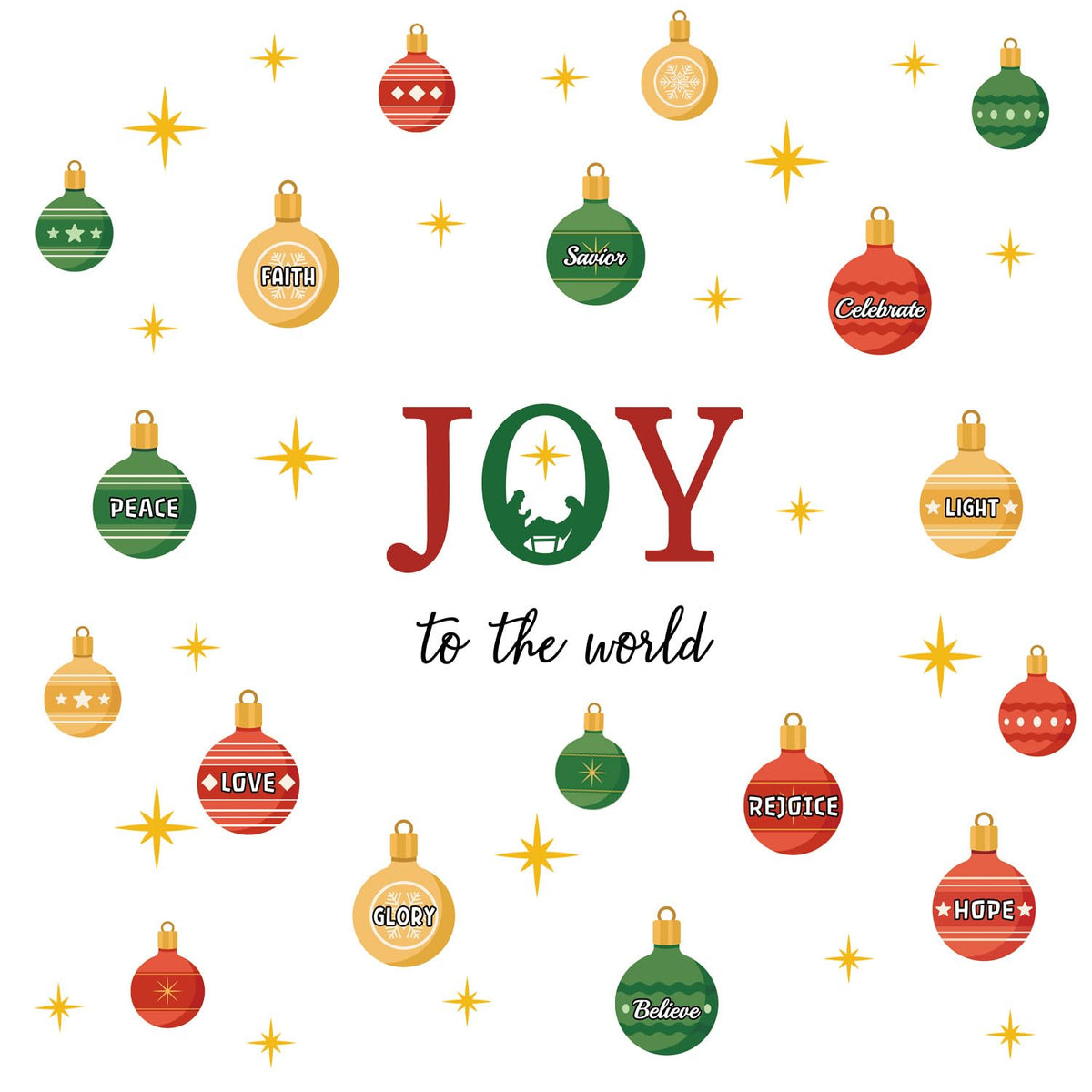 TOARTi Joy to The World Wall Decal Christmas Ball Window Cling Merry Christmas Light Ball Wall Stickers Xmas Christmas Bible Quotes Stickers Nativity Scene Decals Xmas Holiday Party Supplies