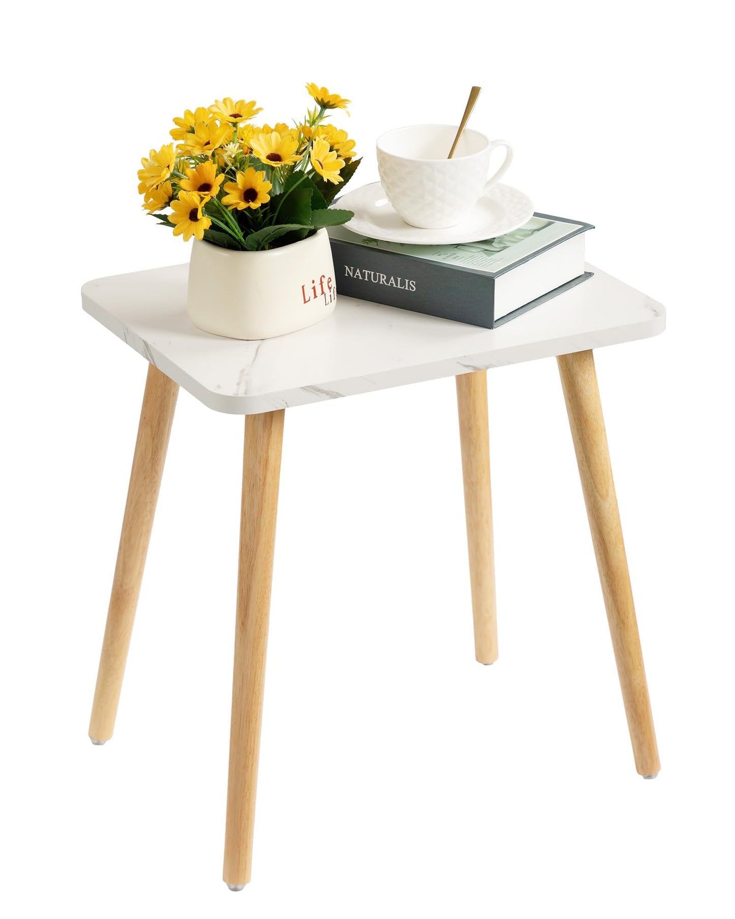 FORAOFUR Small End Table, Side Table Accent Table Living Room Bedroom Balcony Office, Modern Bedside Table Home Decor, Mini Table for Small Spaces, Short Coffee Table, Easy Assembly, Marble White